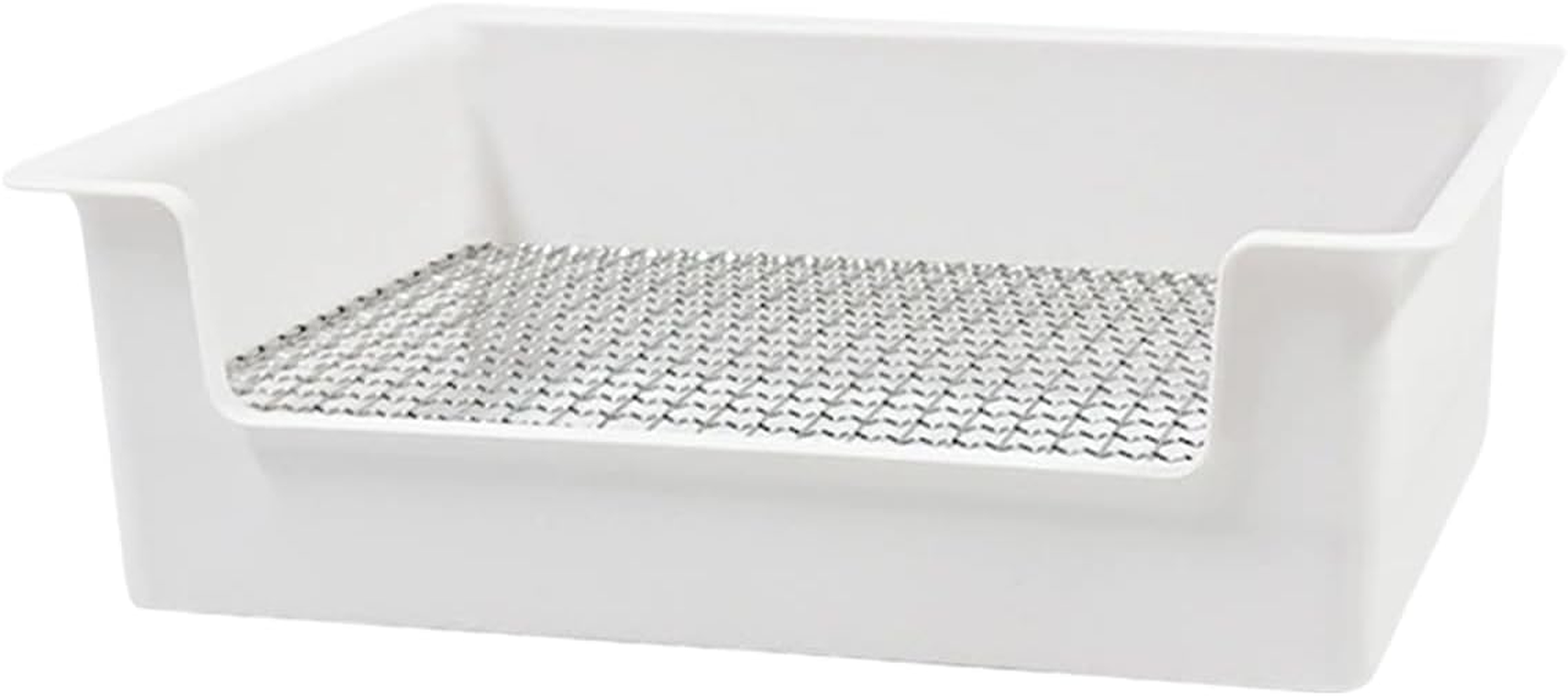 AIMALL Rabbit Small Animal Corner Litter Box with Stainless Steel Grate, Non-Slip Potty Tray with High Sides and U-Shape Entrance, 15.35 X 11.22 X 4.72 In