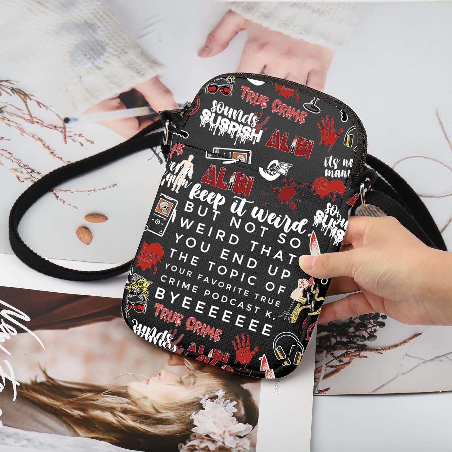 TSOTMO Morbid Crime Inspired Gift True Crime Club Makeup Bag True Crime Fan Zipper Crossbody Bag