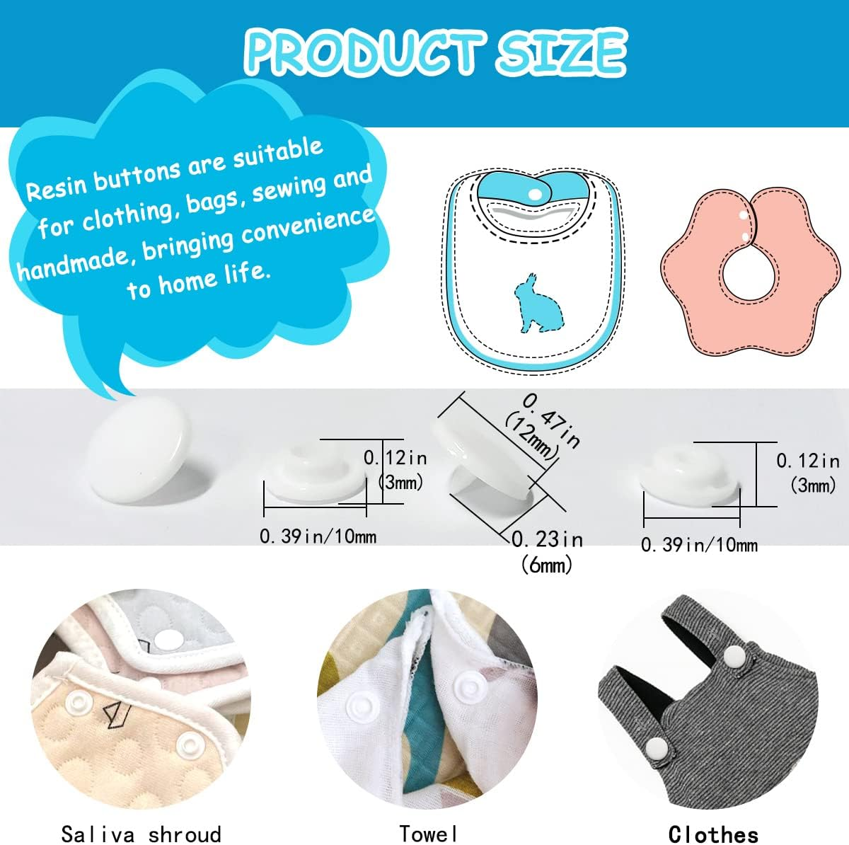 100 Sets T5 Plastic Snaps round Resin Snaps Buttons for Clothing Diapers Crafting DIY Crafts (White) image number 3