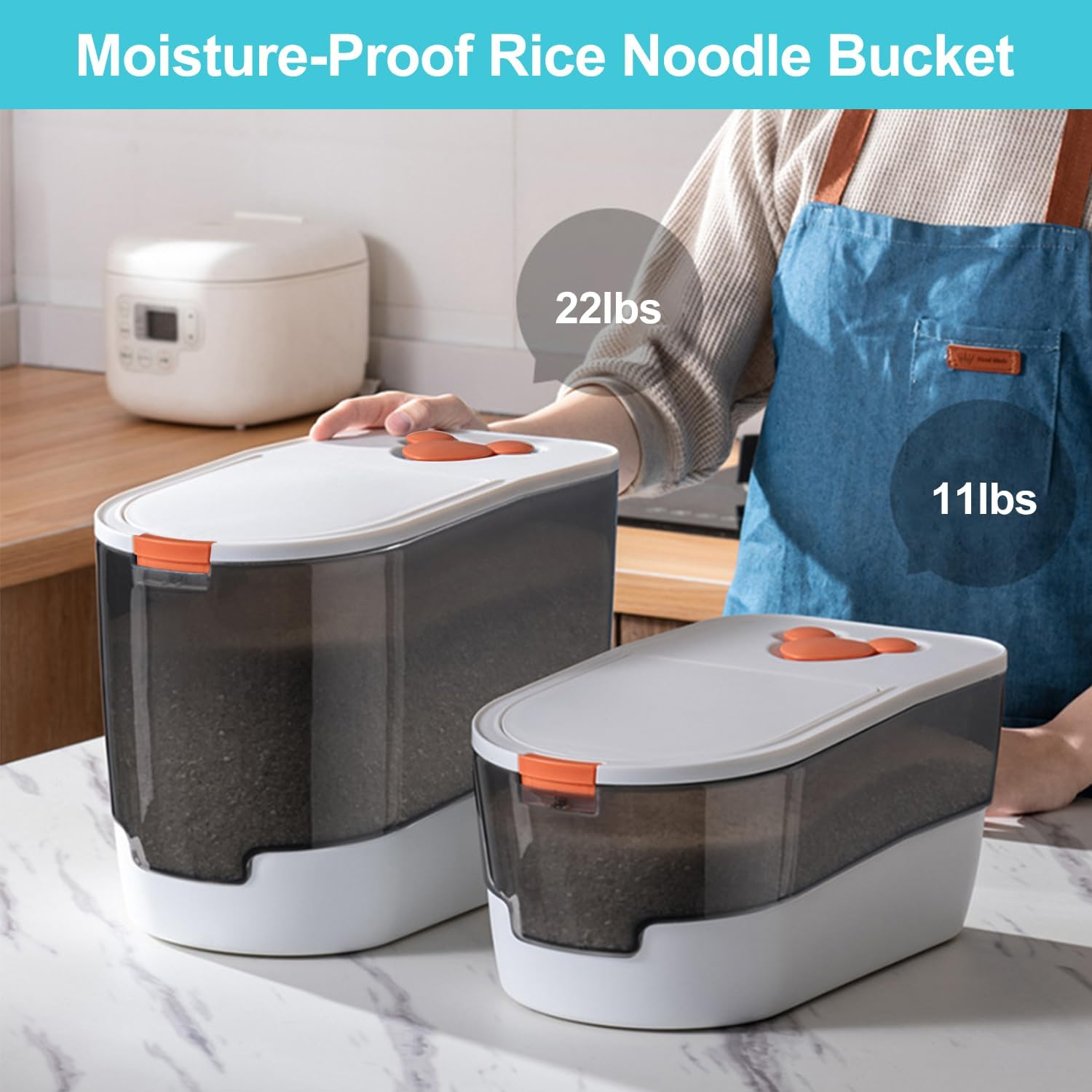 Peiqi Pet Food Storage Container, Airtight Pet Food Storage Container with Measuring Cup, Plastic Cat & Dog Food Storage Bins, Ideal for Rice Cereal Flour Pet Food 11 Lb, Keep Dry Food Fresh (5KG) image number 3