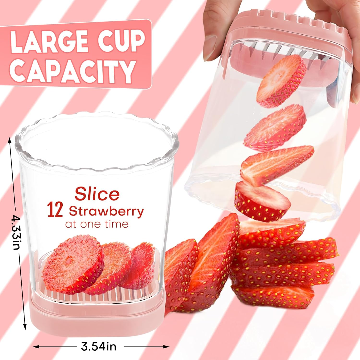 Fruit Slicer Cup | Strawberry Slicer | Banana Slicer | Grape Cutter | Egg Slicers | Detachable Fruit Cutter Slicer with Push Plate | Creative Strawberry Slicer Kitchen Gadget (Black + Pink) image number 4