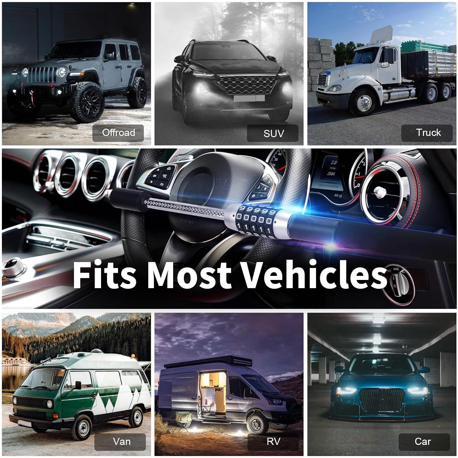 Steering Wheel Lock, Heavy Duty U-Shaped Car Anti-Theft Device with Adjustable Fit, Quick Install Security Lock for Cars, Suvs & Trucks (Black) image number 6