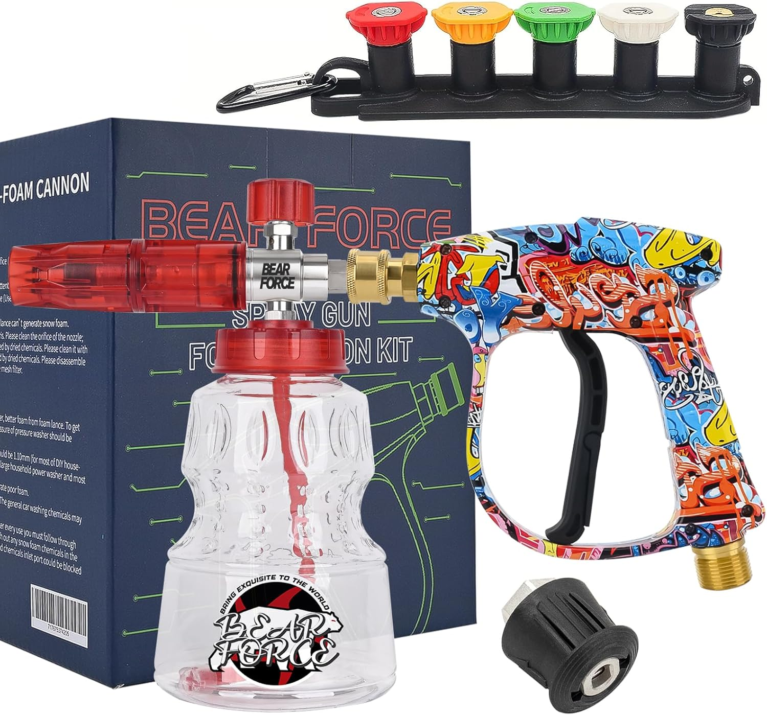 BEAR FORCE Pressure Washer Spray Gun M22- Id14Mm with 6.35Mm Quick Connect Snow Foam Lance & 5 Spray Tips & Clip Nozzle Holder & Converter, Car Wash for Bosch Nilfisk for STIHL image number 3