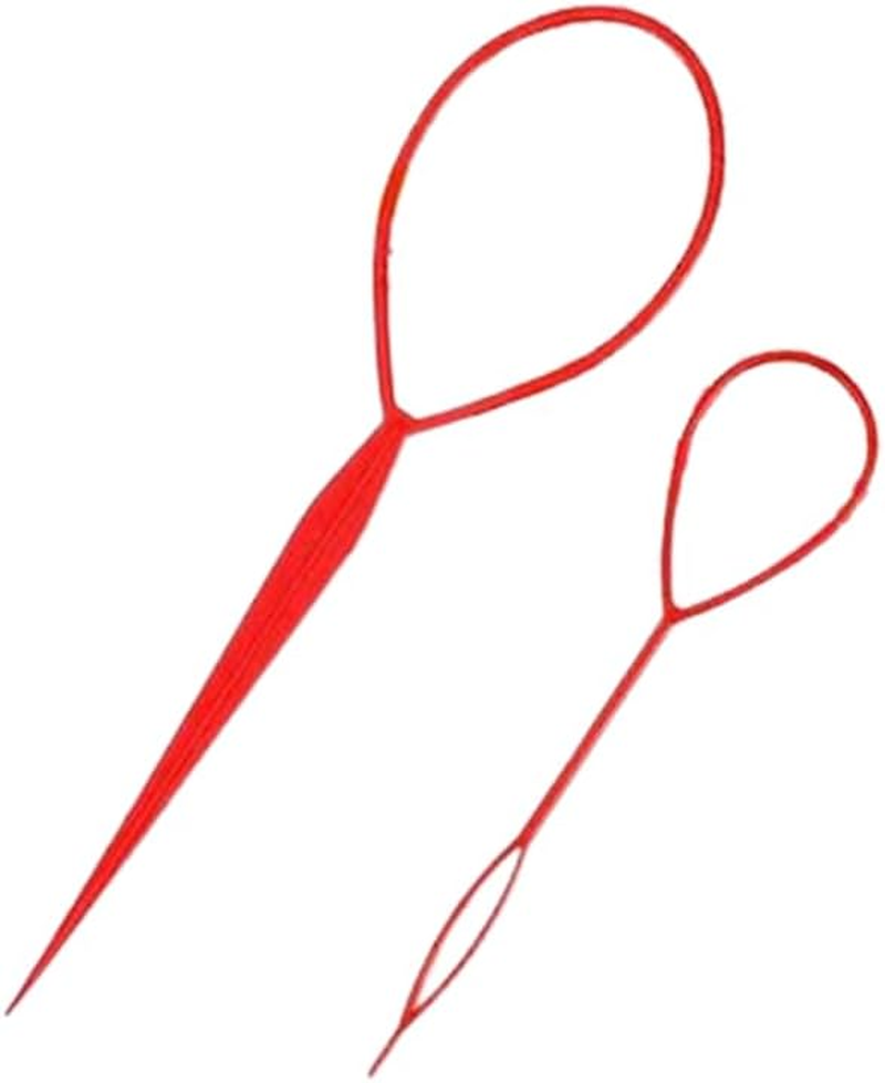 Quick Hair Looping Tail Tool 2Pcs French Braid Loop Ponytail Pull through Long Hair Holders Styling Maker Hair Braiding Topsy Tail Hair Styling Tools Kit Red