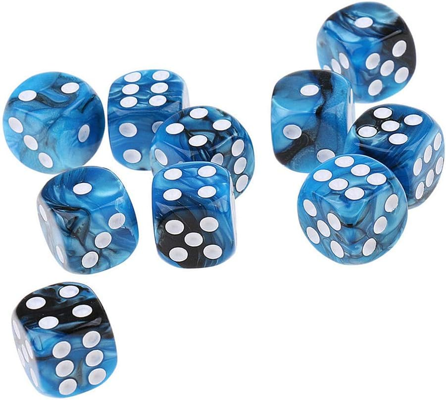 Yiotfandoll 10PCS Polyhedral Dice D6 Dice 16Mm Acrylic Dice Game Dice for RPG MTG DND Dice Table Games (Blue Black) image number 5