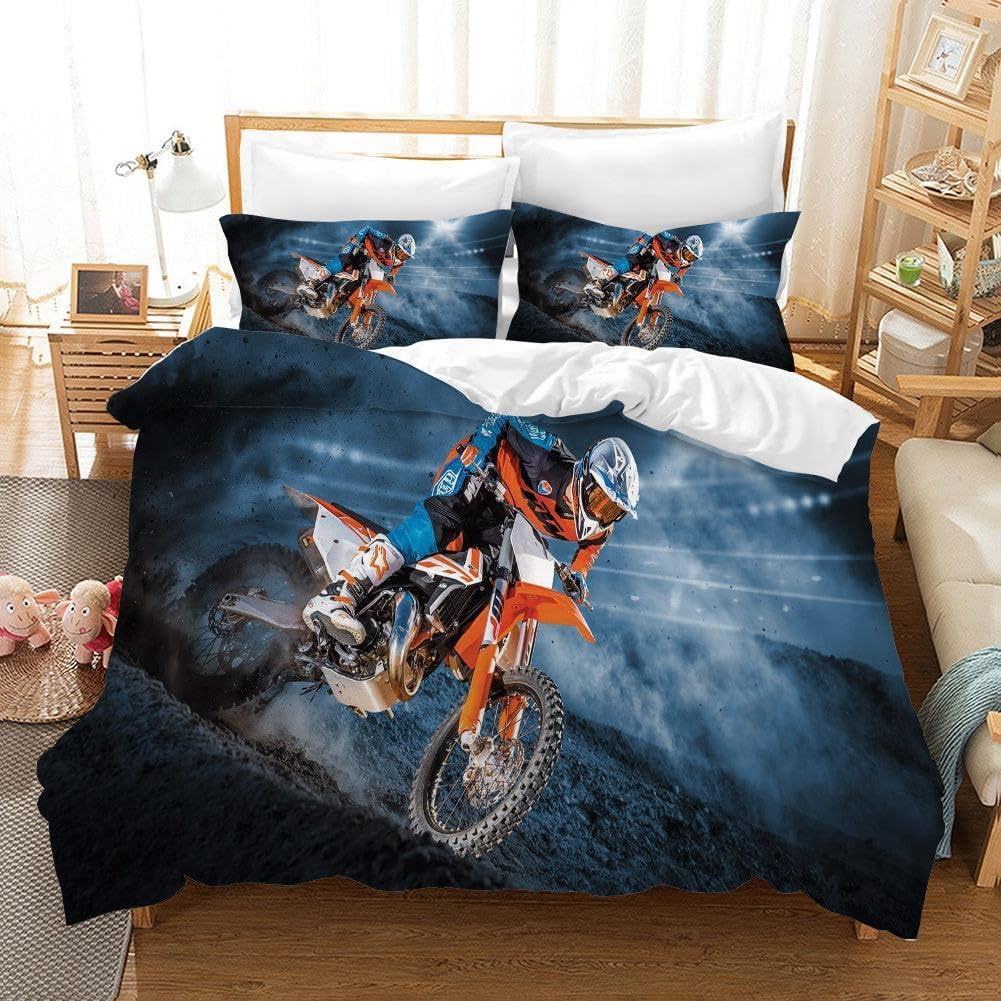 3D Motocross Quilt Cover Set Quilt Cover Set Bedding Set with Pillowcases, Single/Double/Queen/King Size (King) image number 1