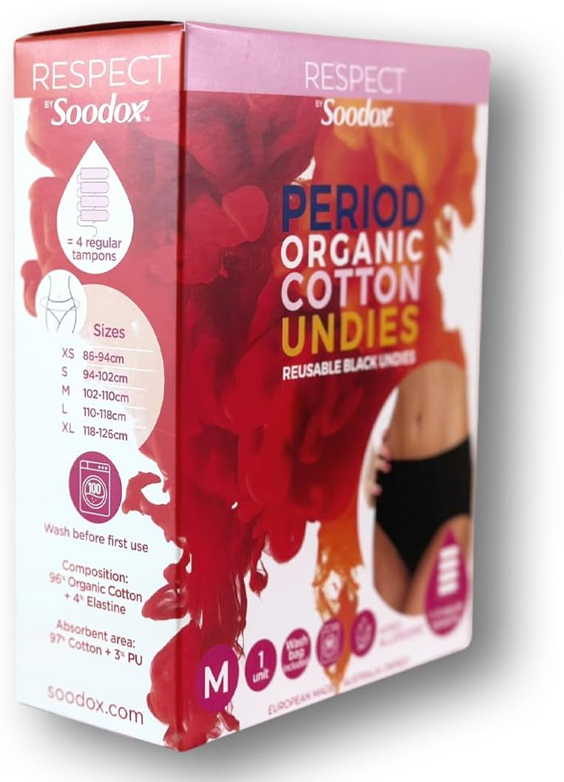 Soodox Respect Organic Cotton Period Undies | Reusable | Soft & Comfortable | up to 100 Washes | Washbag Included | High Absorbency (Medium) image number 2