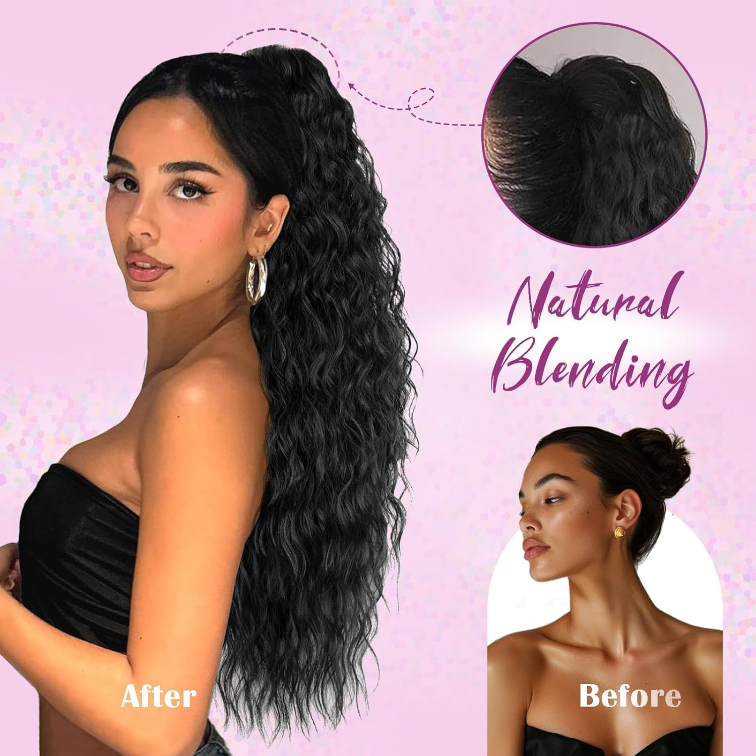 Samtress 24 Inch Drawstring Ponytail Hair Extensions for Women Dark Brown Long Curly Wavy Ponytail Synthetic Hairpiece for Daily Use (#Dark Brown) image number 1