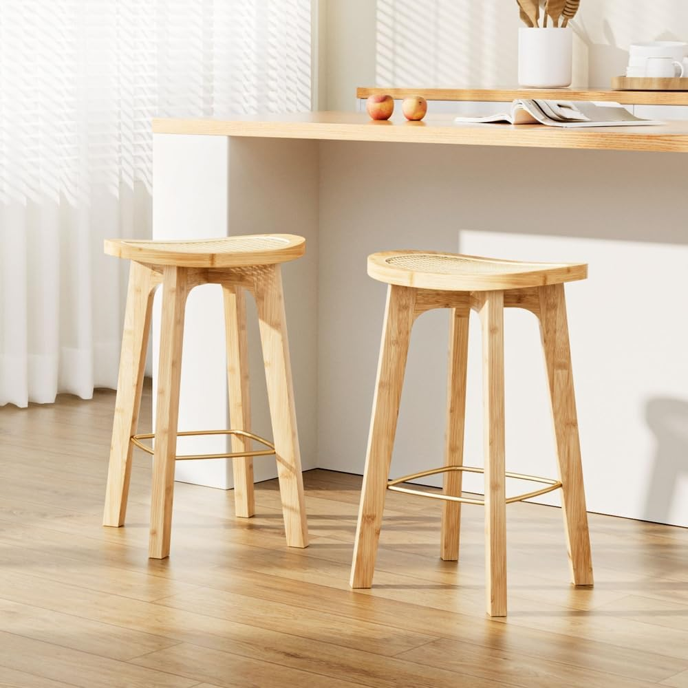 Artiss 2X Bar Stools Bamboo Rattan Stool Counter Chair Kitchen Barstools image number 6
