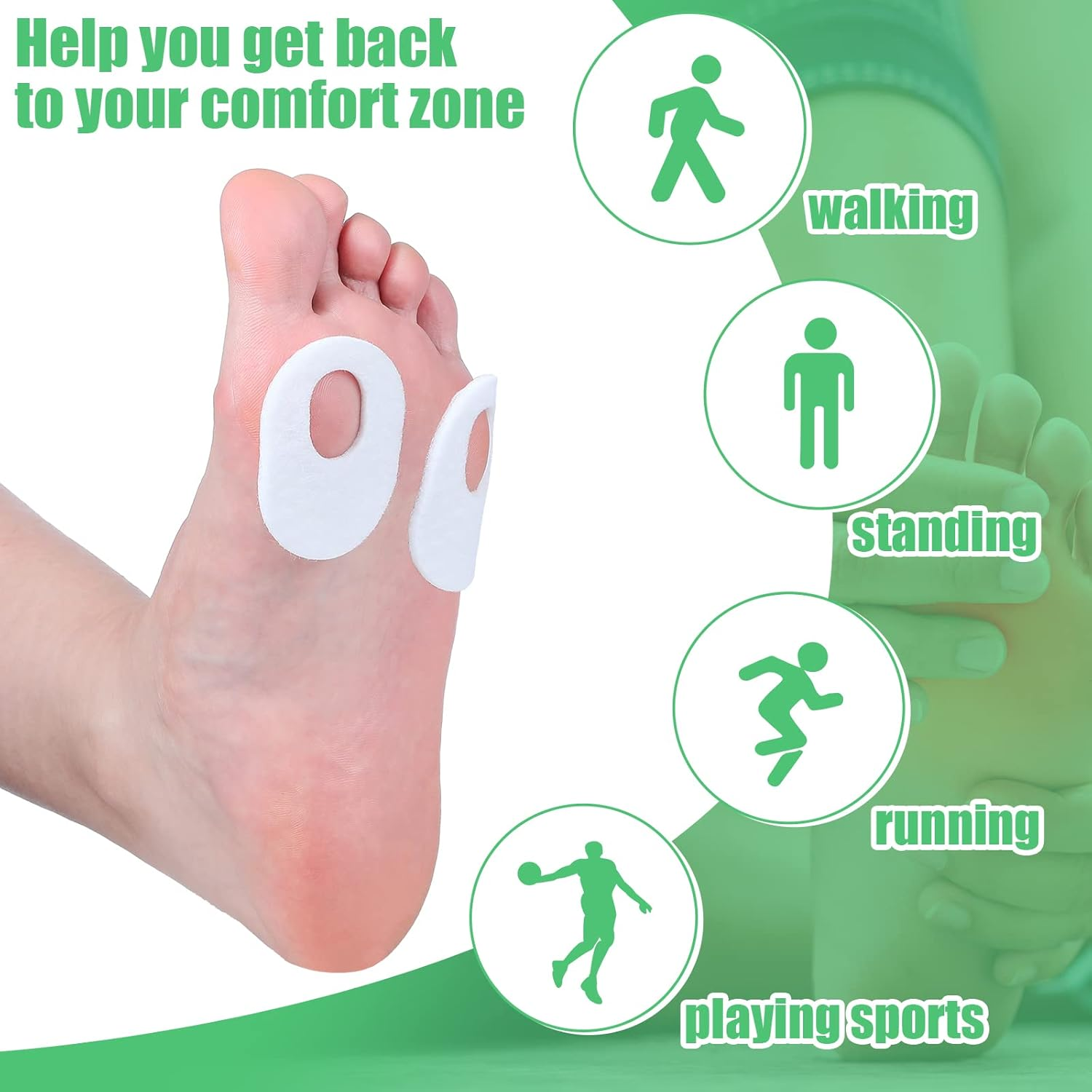 WILLBOND 60 Pcs Soft Felt Callus Oval Shape Corn Pads for Bottom of Foot Adhesive Foot Corn Pads for Men and Women Feet Toes Heel Pain Relief, White image number 1