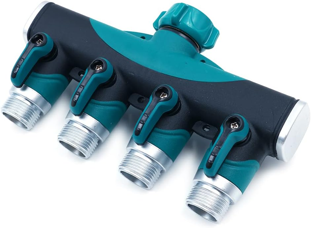 4 Way Hose Splitter: Metal & ABS Plastic with Rubber Grip, 4 Independent Switches, 1/4' Quick Connectors image number 1