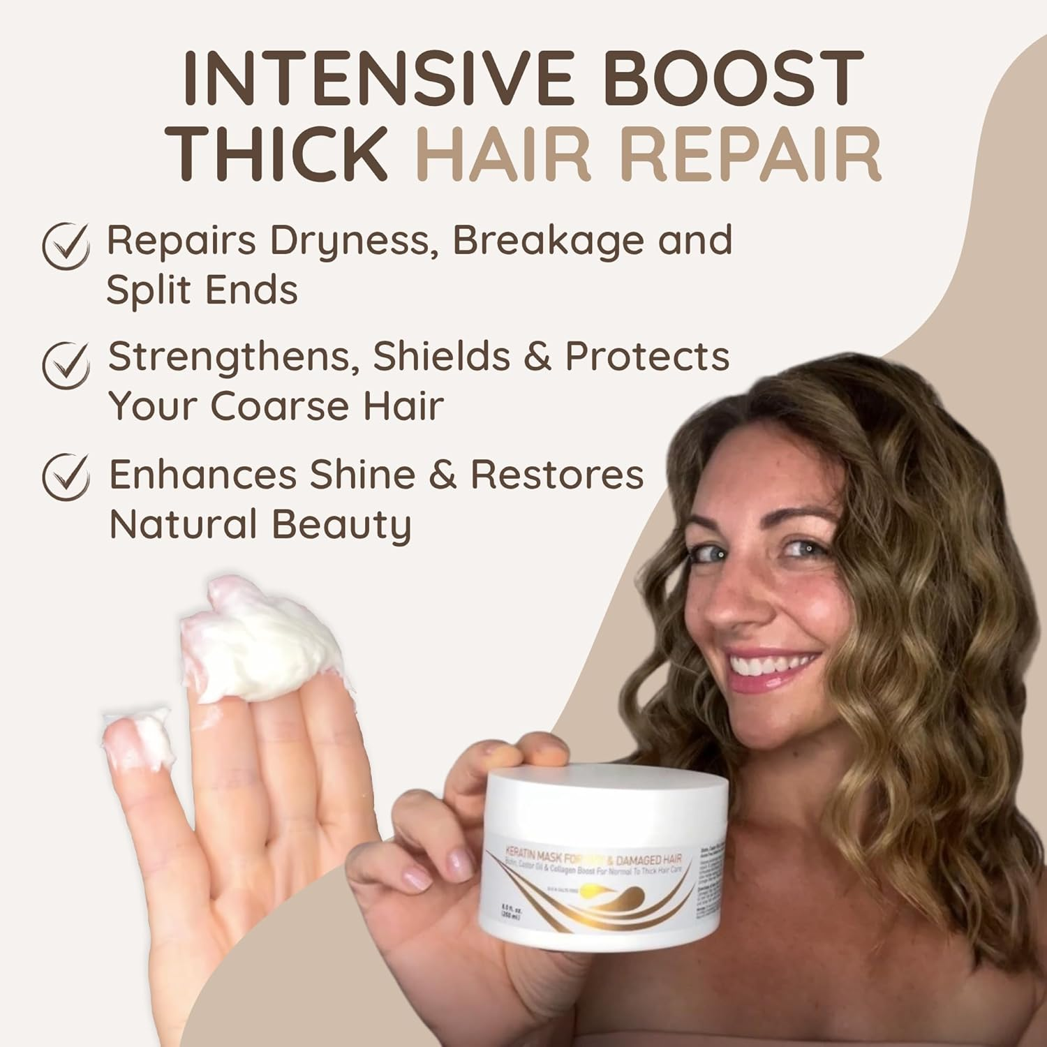 Keratin Dry & Damaged Deep Conditioner Mask - Thick Coarse Hair Care - Keratin Protein & Argan Oil Complex - Long Lasting Conditioning Repair image number 6