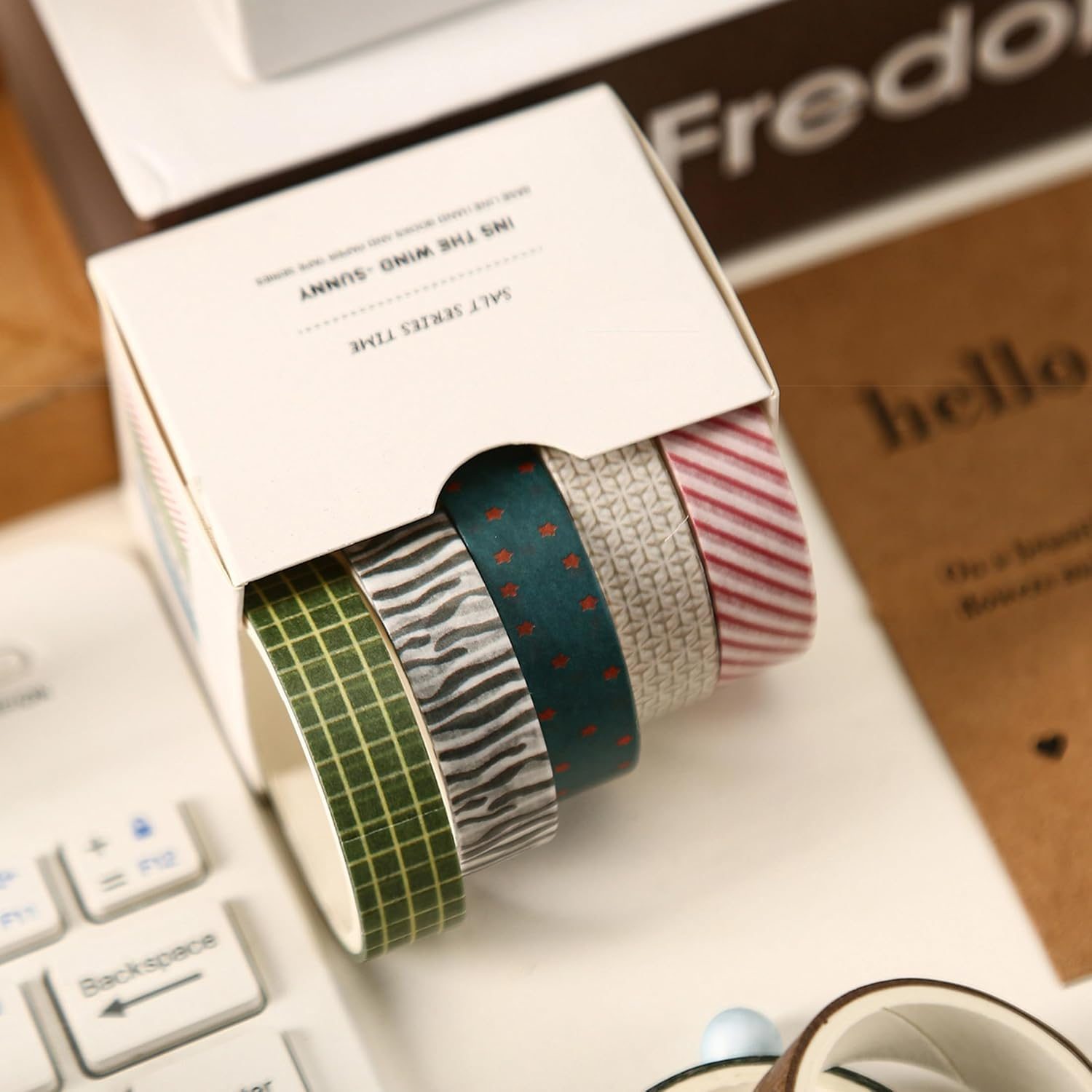 KAVI' S 20 Rolls Basic Patterns Washi Tape Set Skinny Masking Creative Decorative Tapes, Designer'S Selection (Collection 3-Elegance) - Collection 3-Elegance image number 5