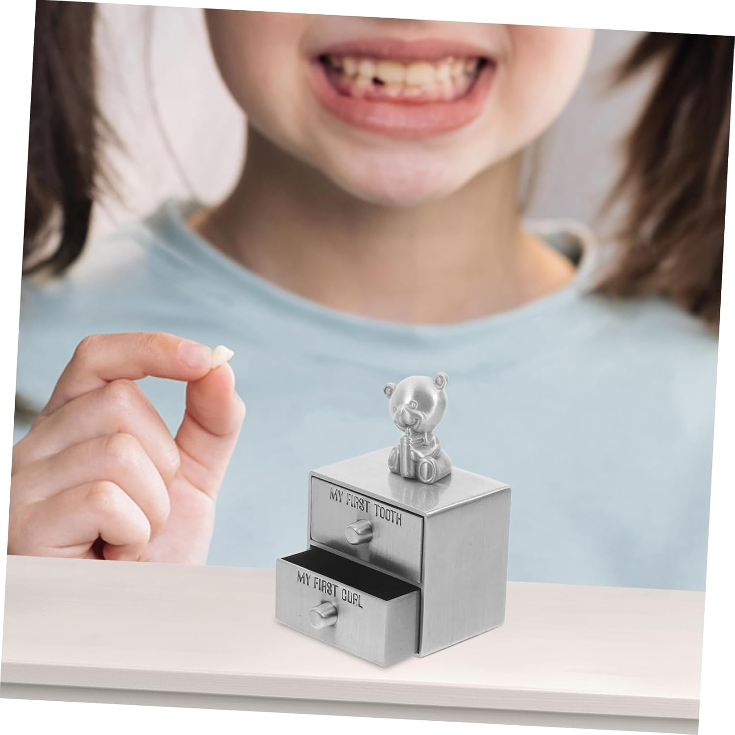 Totority First Tooth Box Keepsake Metal Drawer Organizer for Tooth and Hair Storage Cherish Precious Memories Elegant Design Boys and Girls image number 5
