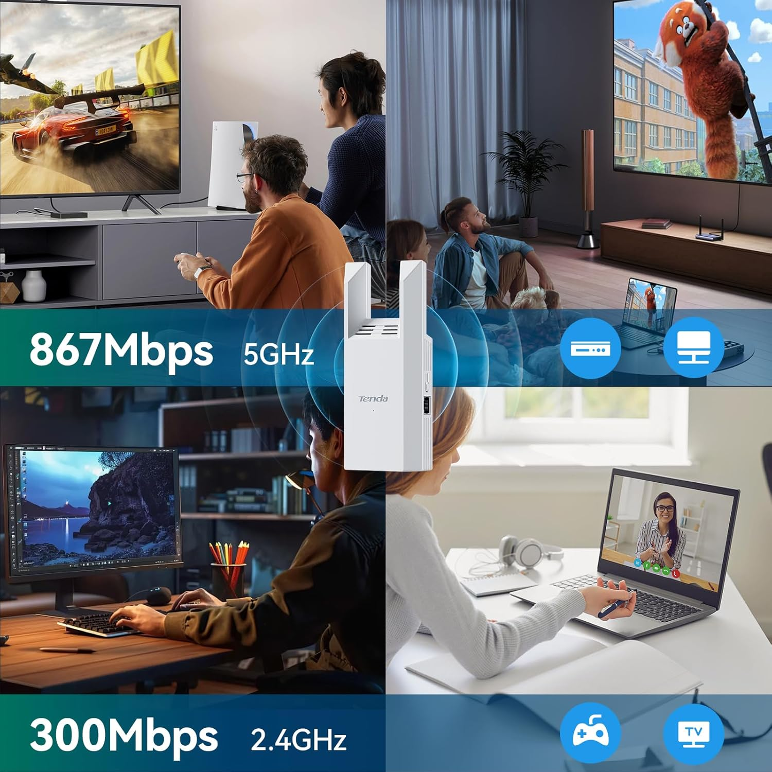 Tenda AC1200 Wifi Extender with Gigabit Ethernet Port, Dual Band 867Mbps 5Ghz/300Mbps 2.4Ghz, Wifi Extender Signal Booster for Home, Wifi Range Extender Covers up to 1500 Sq.Ft & 30 Devices (A18Pro) image number 6