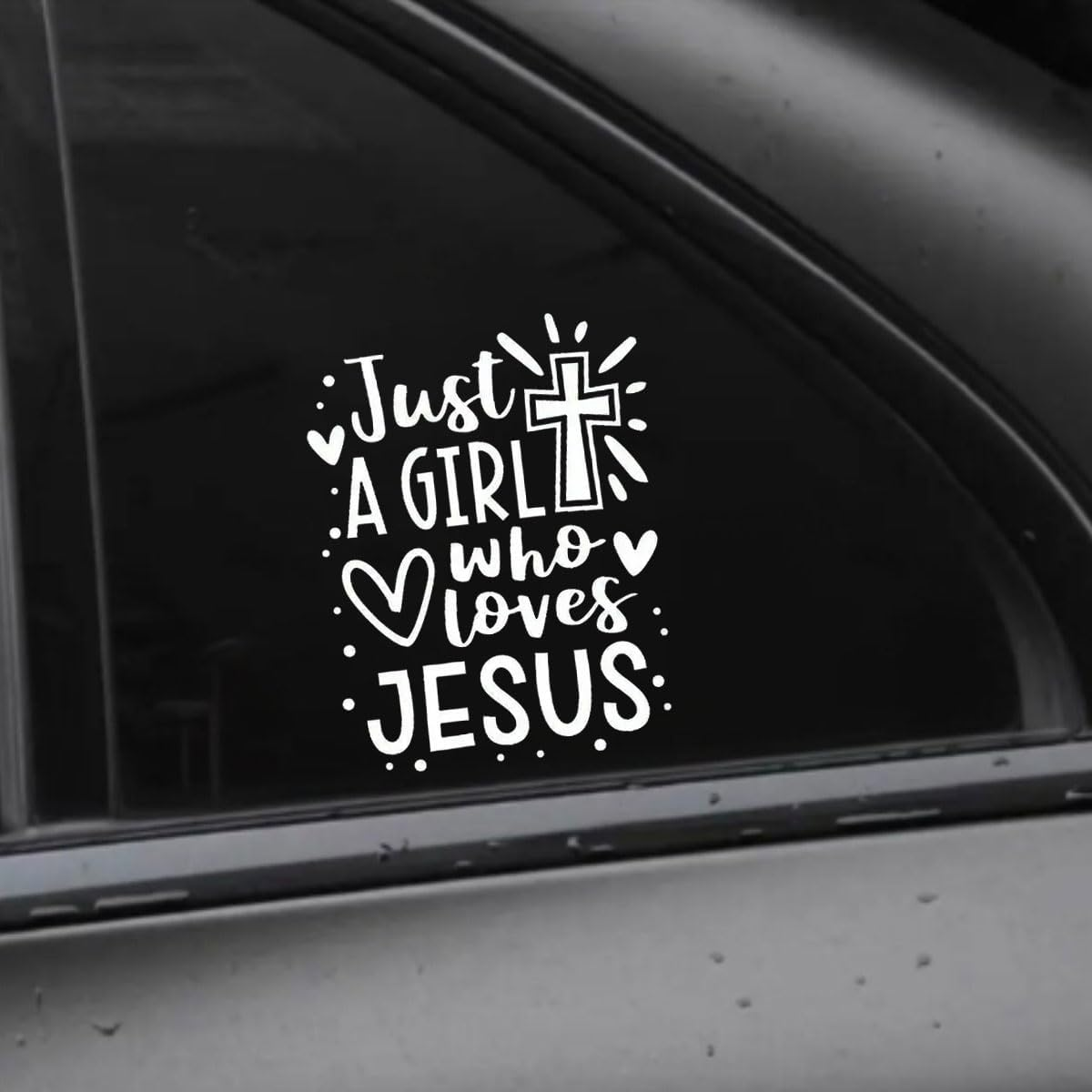 Just a Girl Who Loves Jesus Decal Car Sticker, 6.1"&times;4.6" Jesus Cross Vinyl Sticker Car Bumper Decal, Waterproof Auto Exterior Decoration Decals for Cars, Truck, Wall, Window, Laptop (White)