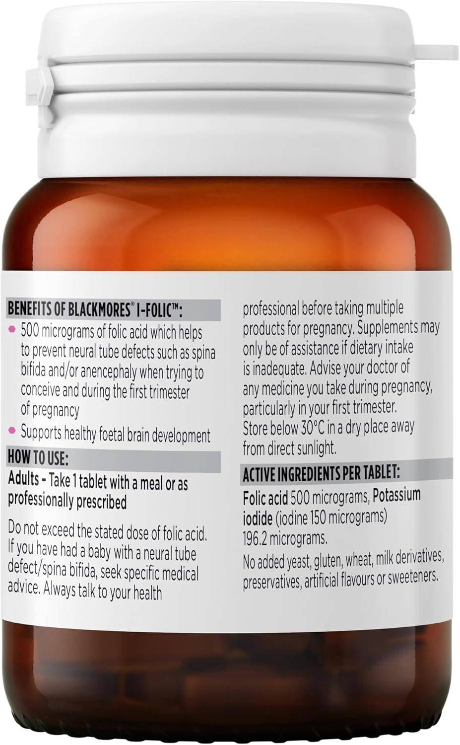 Blackmores I-Folic | Combination of Iodine & Folic Acid |Important Preconception & Pregnancy Nutrients| 150 Tablets image number 1