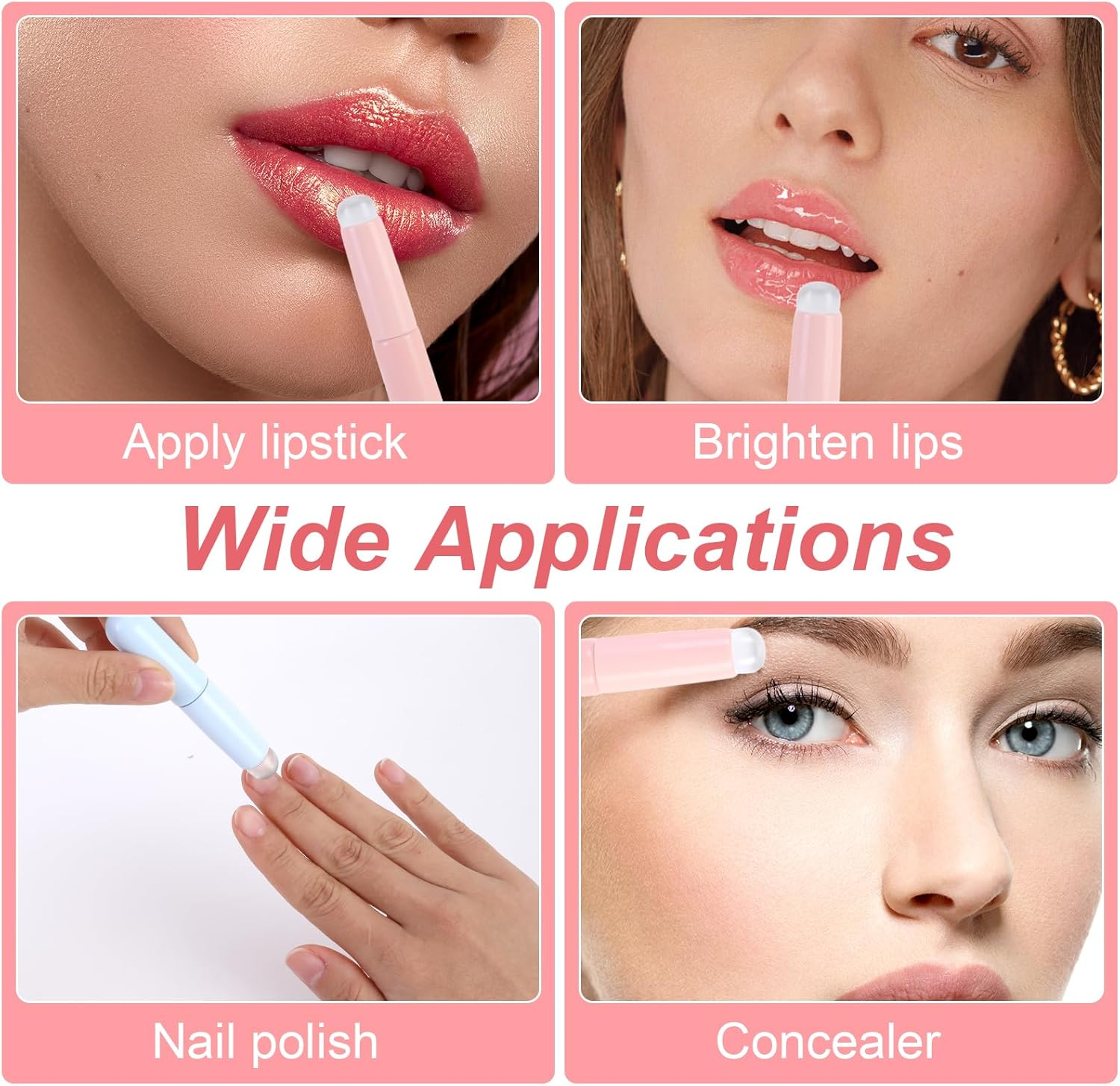 6 Pcs Silicone Lip Brushes, Portable round Head Lip Brush Applicator with Cap and Chrome Applicator for Nails, Multipurpose Silicone Makeup Brush for Lipstick, Concealer, Nail Polish (3 Colors) image number 4