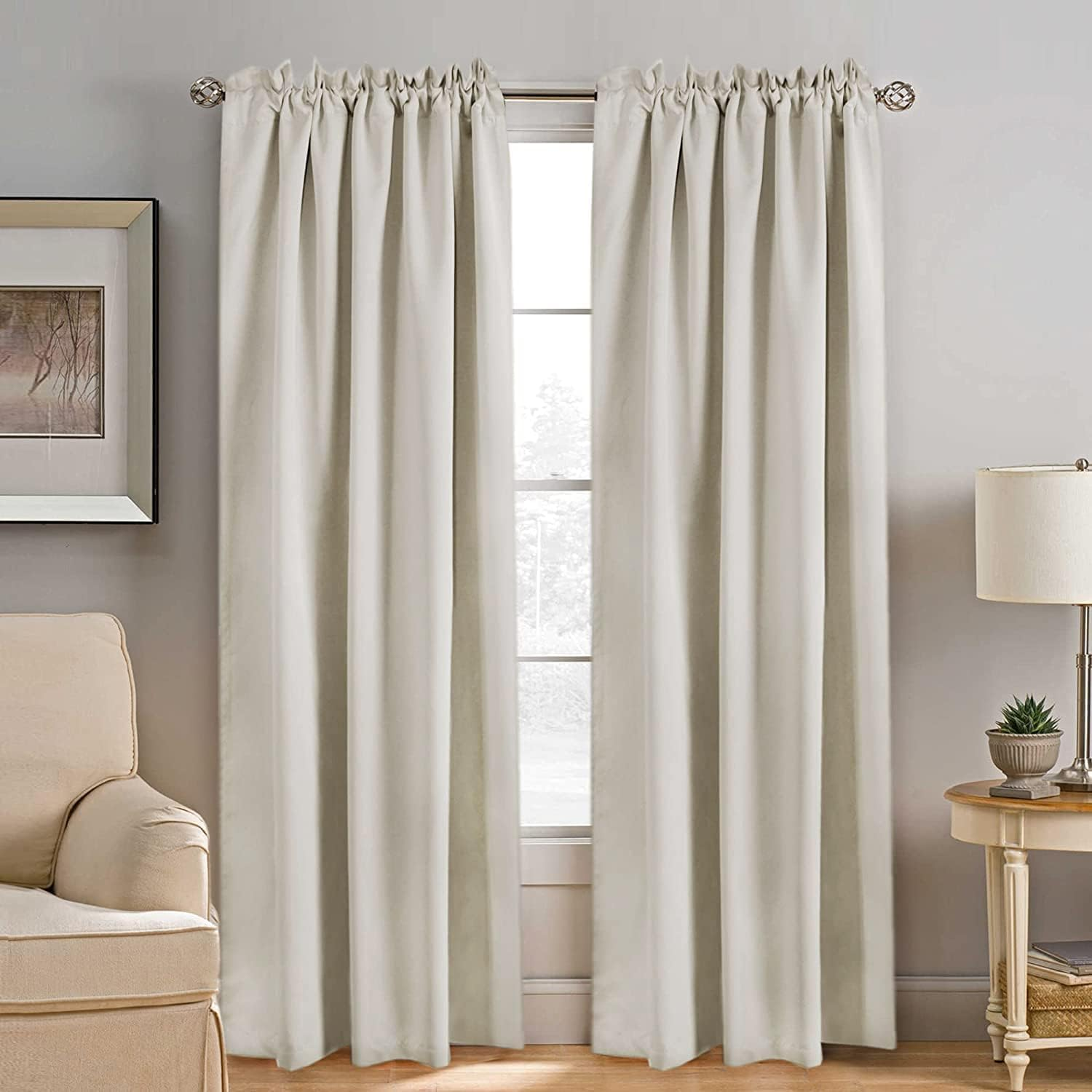H.VERSAILTEX Blackout Curtains Thermal Insulated Window Treatment Panels Blackout Drapes for Living Room Back Tab/Rod Pocket Bedroom Draperies, 2 Panel Sets, Each W132Cm X D213Cm, Cream Beige image number 1