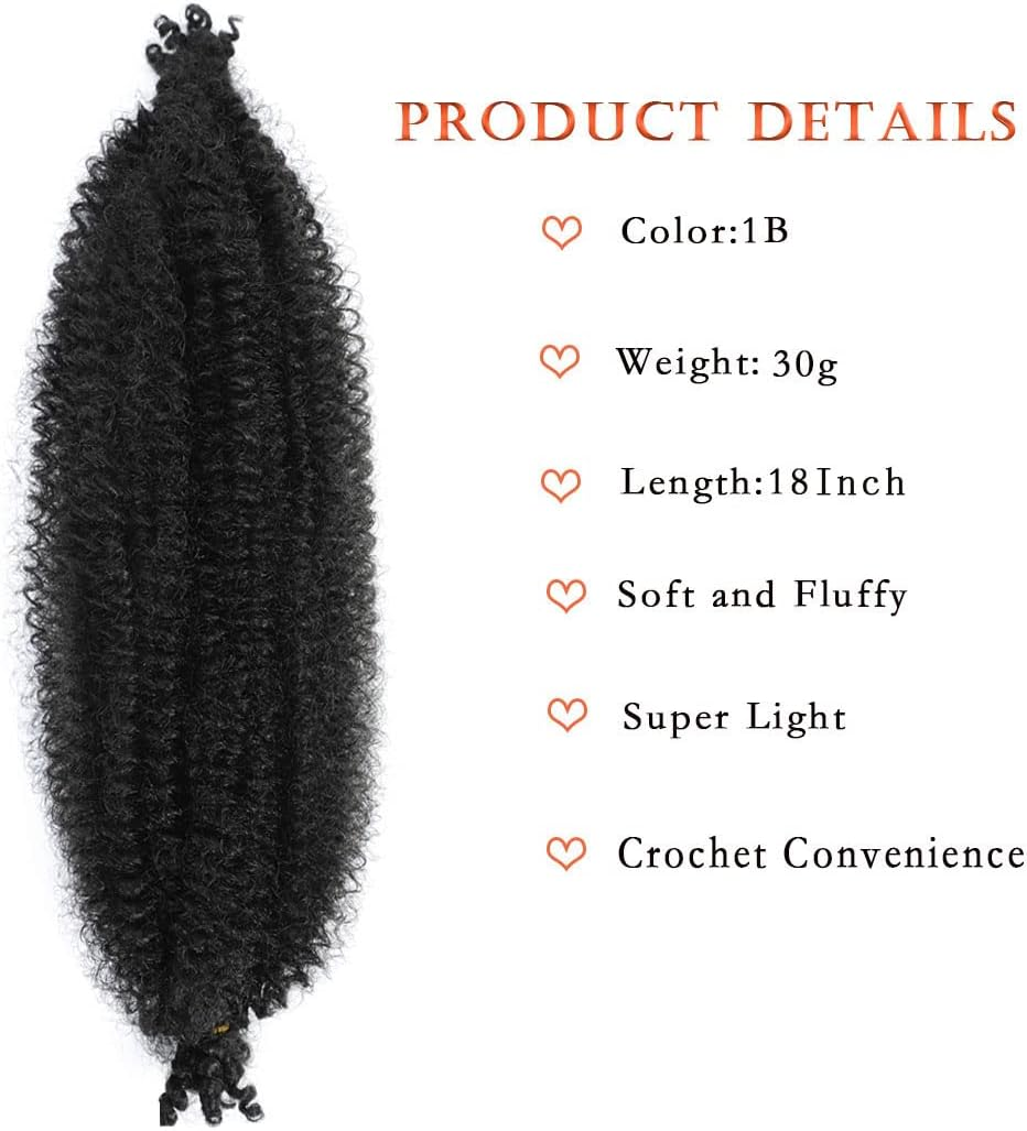 Celie 8 Packs Pre-Separated Springy Afro Twist Hair Suitable for Damaged Soft Locs Synthetic Marley Twist Braiding Hair (18 Inches, 1B)