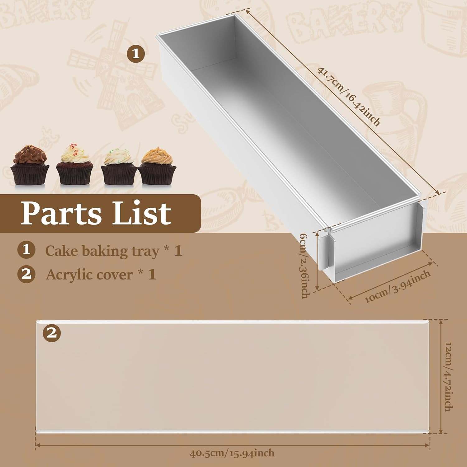 DJAPWPX Rectangle Cake Mold, Aluminum Alloy Rectangle Cake Mold with Acrylic Lid, Practical Tiramisu Pan with Removable Side Panel for Cheesecake Baking image number 3