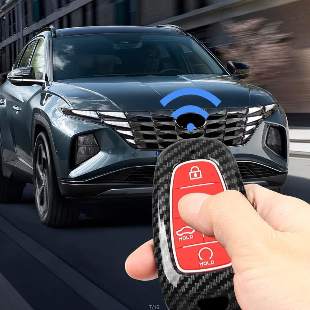 Ontto Plastic Car Key Fob Cover Fit for Hyundai Tucson Sonata DN8 NX4 Ioniq 5 Nexo New Santa Fe Grandeur Azera 2019 2020 2021 2022 Keyring Accessories Remote Key Holder Keychain 6 Buttons Black image number 2
