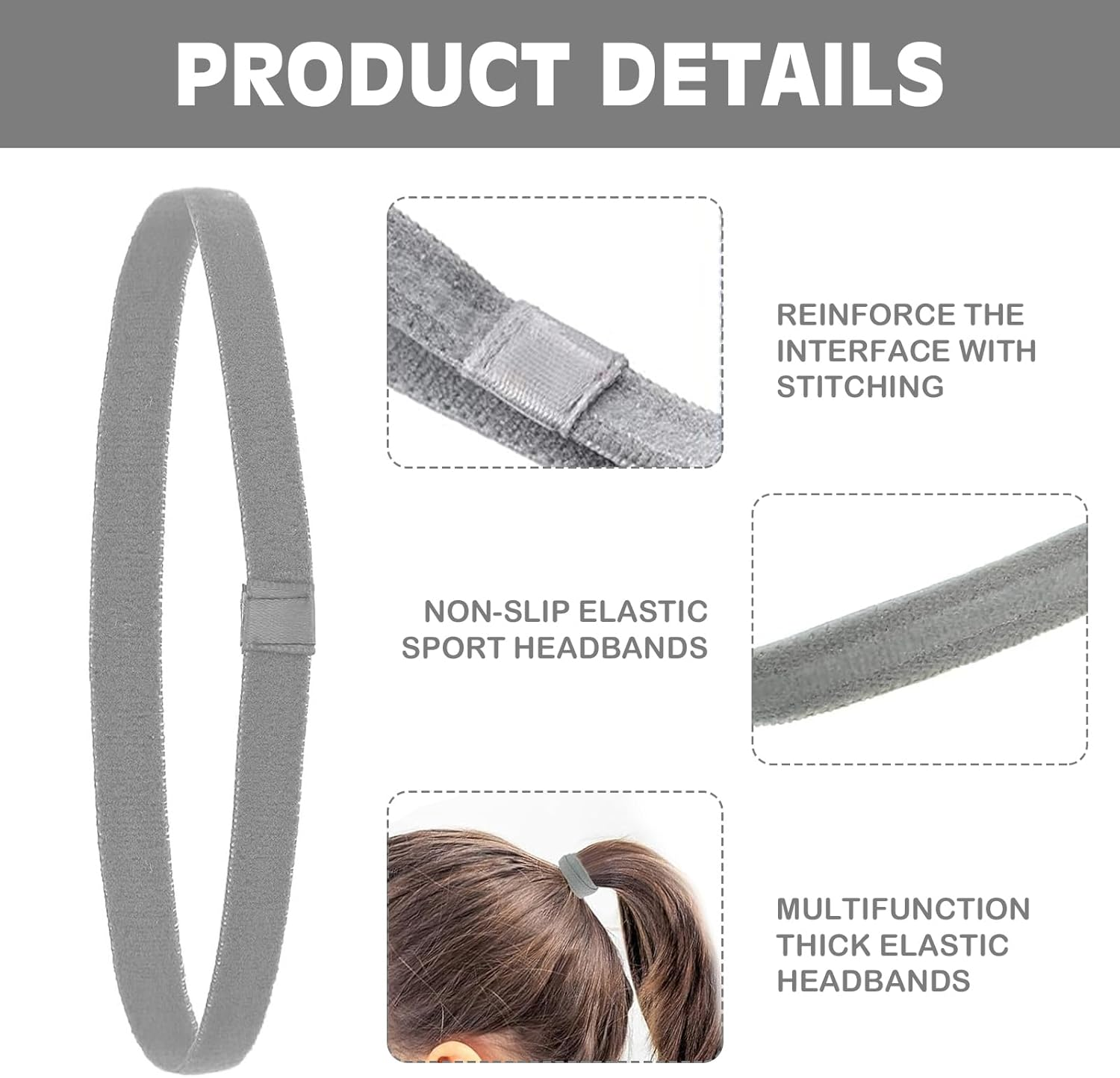 Non-Slip Elastic Sport Headbands for Women & Men -Lightweight Athletic Skinny Headband, Sweat Absorbing Hairband for Workout, Yoga, Gym, Tennis - Breathable Mini Sweatband for All Hair Types