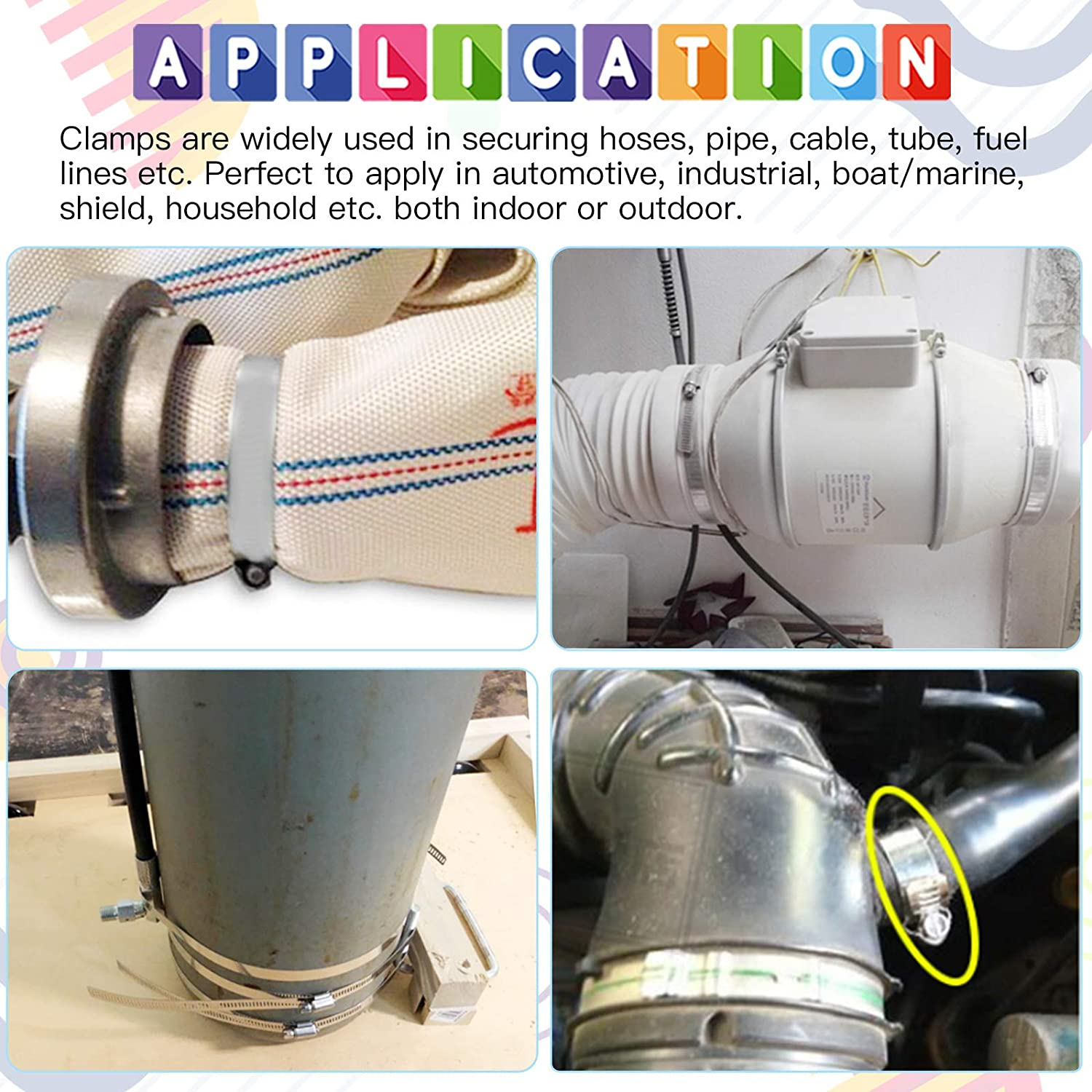 Glarks 12Pcs 76-84Mm Stainless Steel T-Bolt Hose Clamps Turbo Intake Soft Hose Intercooler Clamps image number 2