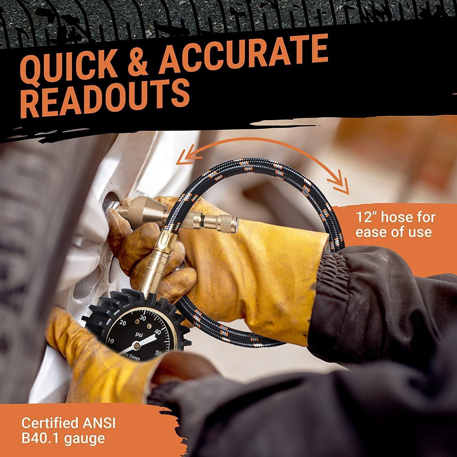 Tire Pressure Gauge (0-60 PSI) Heavy Duty, with Custom Foam Case, Chrome Caps & Valve Core Repair Tool, Rapid Air Pressure Gauge, Tire Deflators Offroad Accessories, 4X4 Tires image number 4