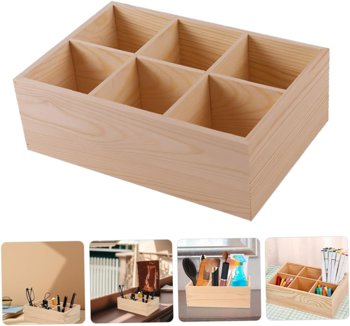 Tofficu 2Pcs Wooden Pencil Case Desk Organizer Storage Box for Stationery Wood Pen Holder Crayon Organizer for Office School image number 4