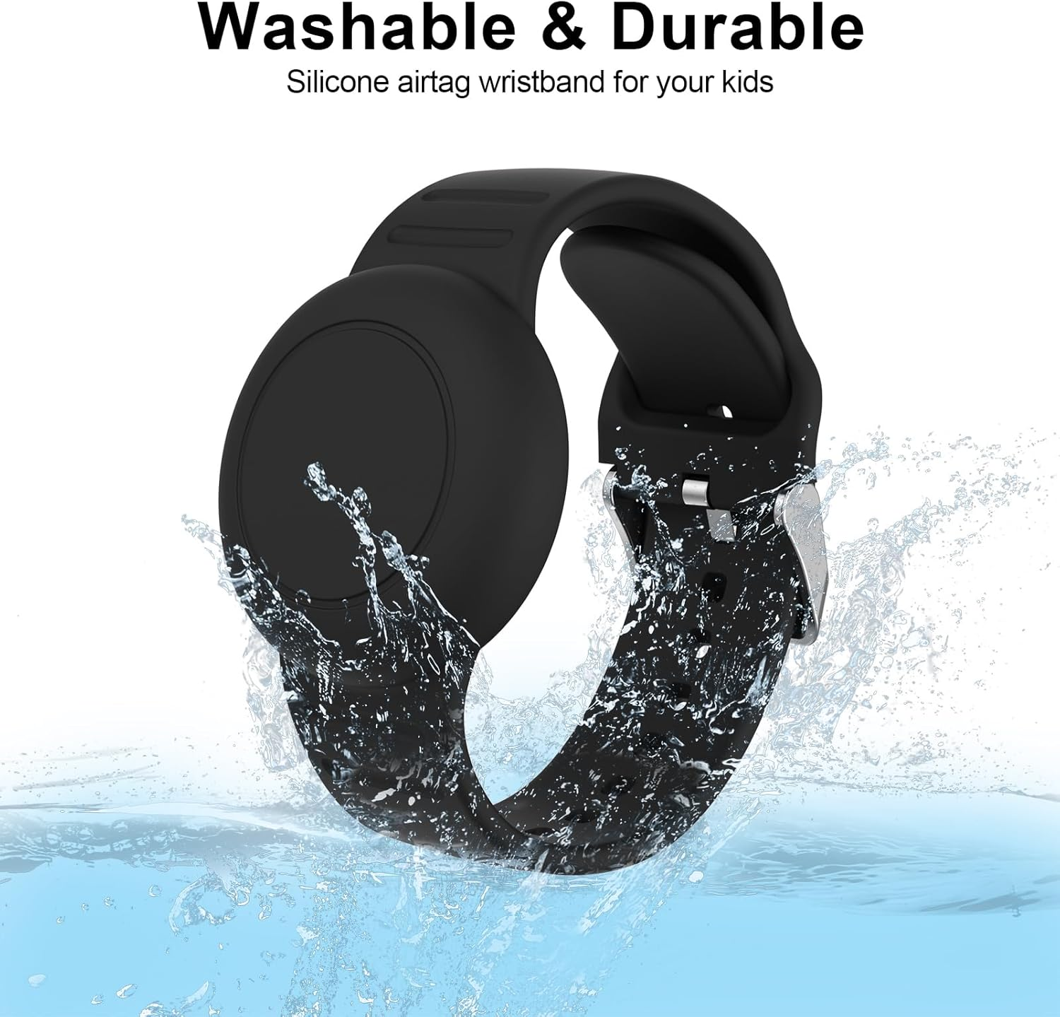 [2 Pack] Waterproof Airtag Band for Apple Airtags 2021, Airtag Holder Case Cover with Silicone Adjustable Airtag Watch Band, Anti-Lost Lightweight Secure Soft Strap Loop for Child, Toddler, Kids image number 4