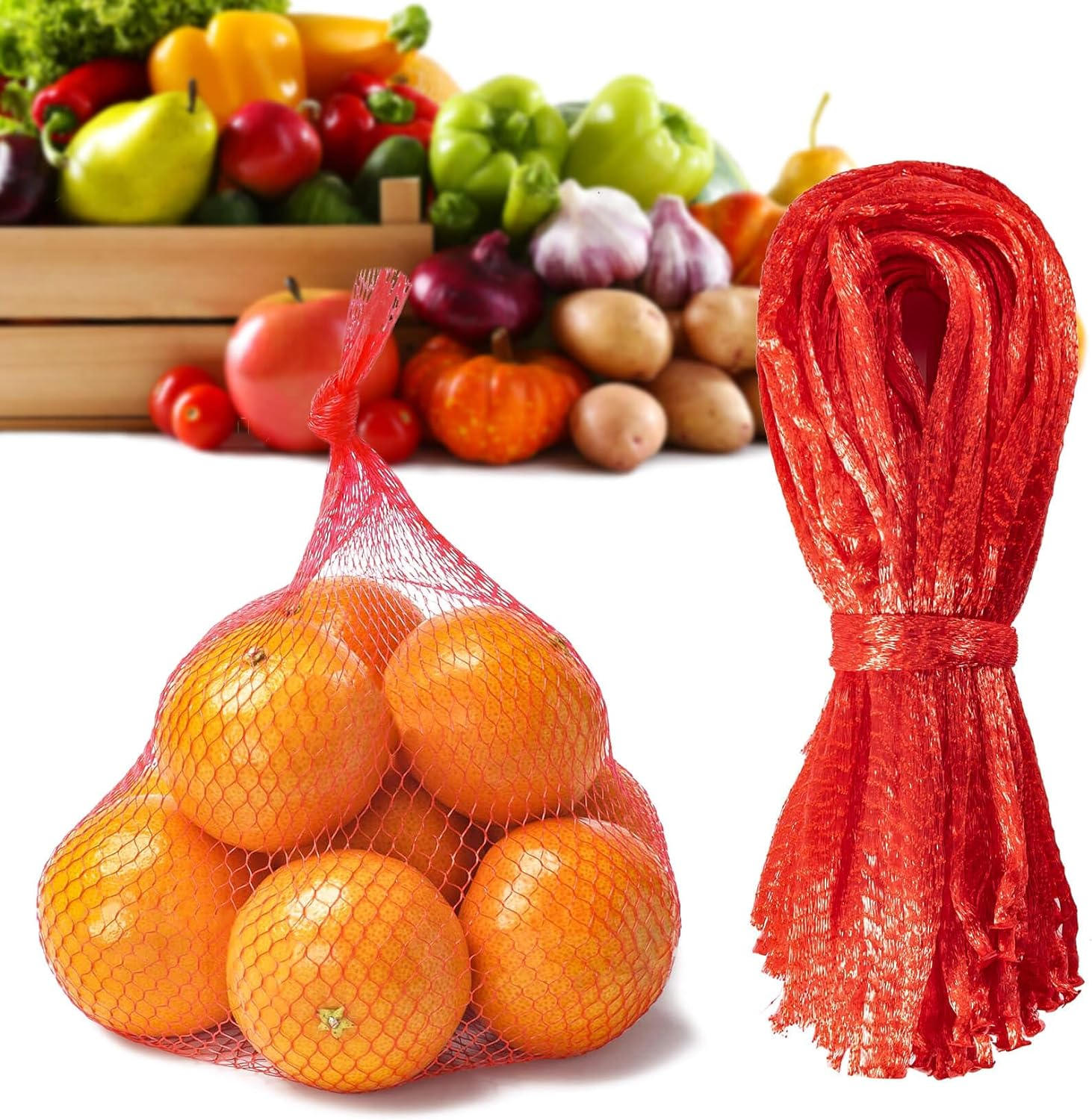Sukh 90PCS Mesh Produce Bags - 24Inch Mesh Vegetable Bags Onion Storage Bags Net Produce Seafood Bags Net Bags for Vegetables Storage Fruits Seafood and Other Agricultural Products Red image number 6