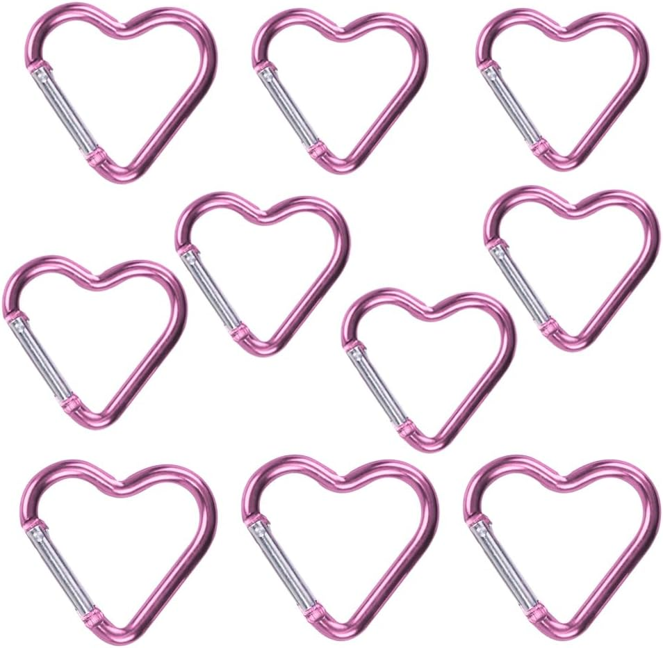 10Pcs Aluminum Alloy Spring Snap Hook Clip Keychain Hook Heart Cute Carabiner Clip Key Holder for Outdoor Camping Fishing Climbing Clips Hammock Key Chain Clip,Heart Shaped Keychain Clip(Pink)