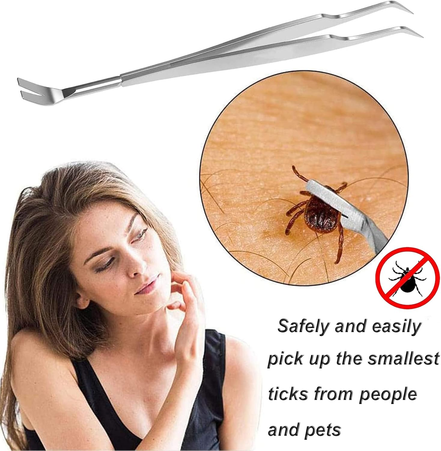 JIEYUCHU 2-In-1 Tick Tweezers, Stainless Steel Tick Tweezers and Tick Hook Included, Reliable against Ticks of Any Size, Tick Remover for Humans, Dogs, Cats with Leather Bag image number 4