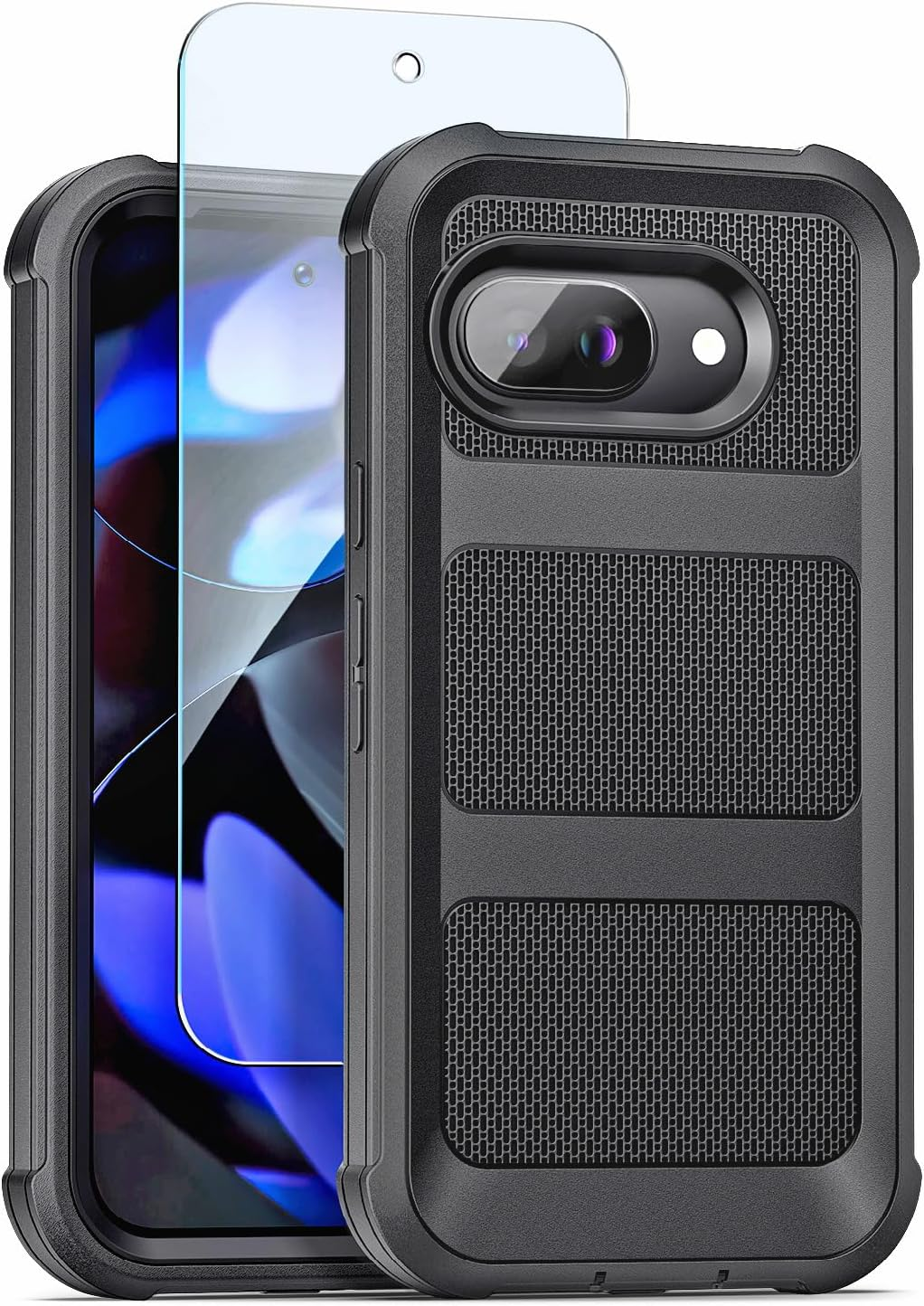 Encased Heavy Duty Case for Google Pixel 9A, (Falcon Series) Full Body Protective Phone Case with Screen Protector (Black) image number 2