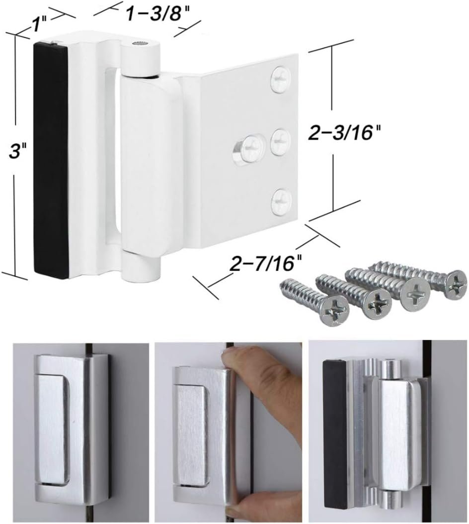 2 Pack Door Reinforcement Locks with 8 Screws, Defender Security Door Lock for Toddler, Childproof Door Lock Night Lock Withstand 800 Lbs, White image number 4