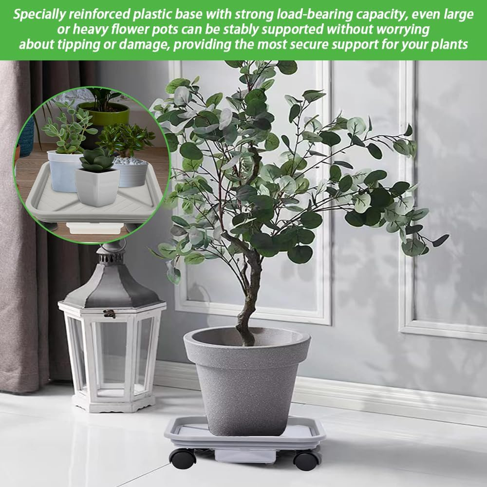 3 Packs Plant Caddy with 4 Wheels and Drainage Tray, Garden Rolling Plant Stand with Wheels, Plant Pallet Dolly for Heavy Duty Planter, Loading Capacity 20 KG (Square) image number 2