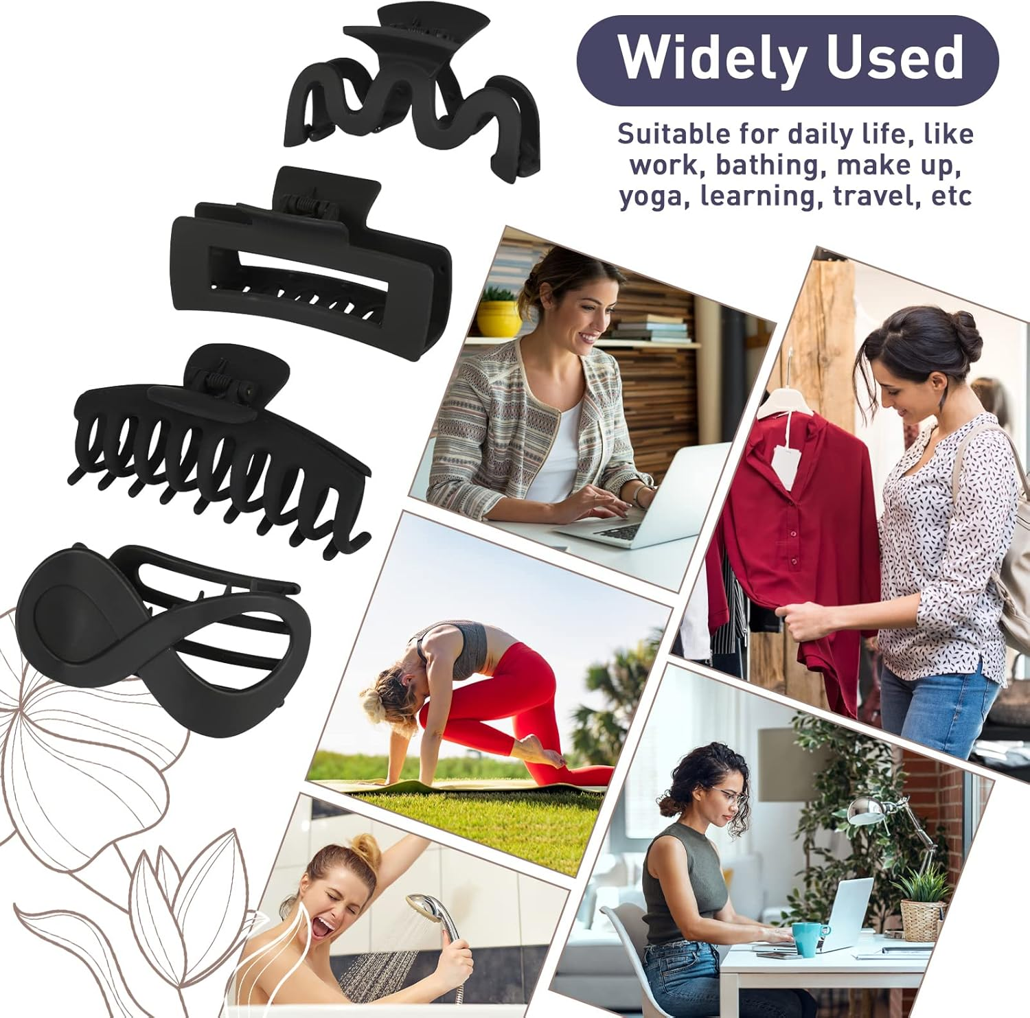 Pack of 4 Hair Clips Black Large Thick Hair Thin Hair Clips Plastic Matte Hair Clip Large Hair Clips Women Strong Large Hair Clip