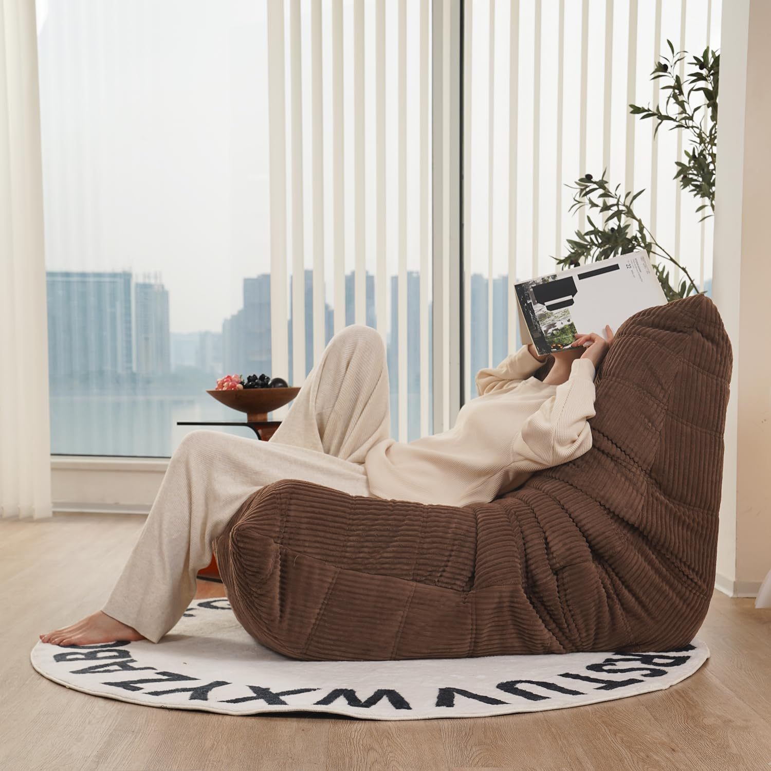 N&V Fireside Chair, Mid Century Armless Floor Sofa, Soft Premium Corduroy Floor Lounge Chair, Foam Sofa Accent Chair for Living Room Bedroom and Office, Frost Grey image number 3