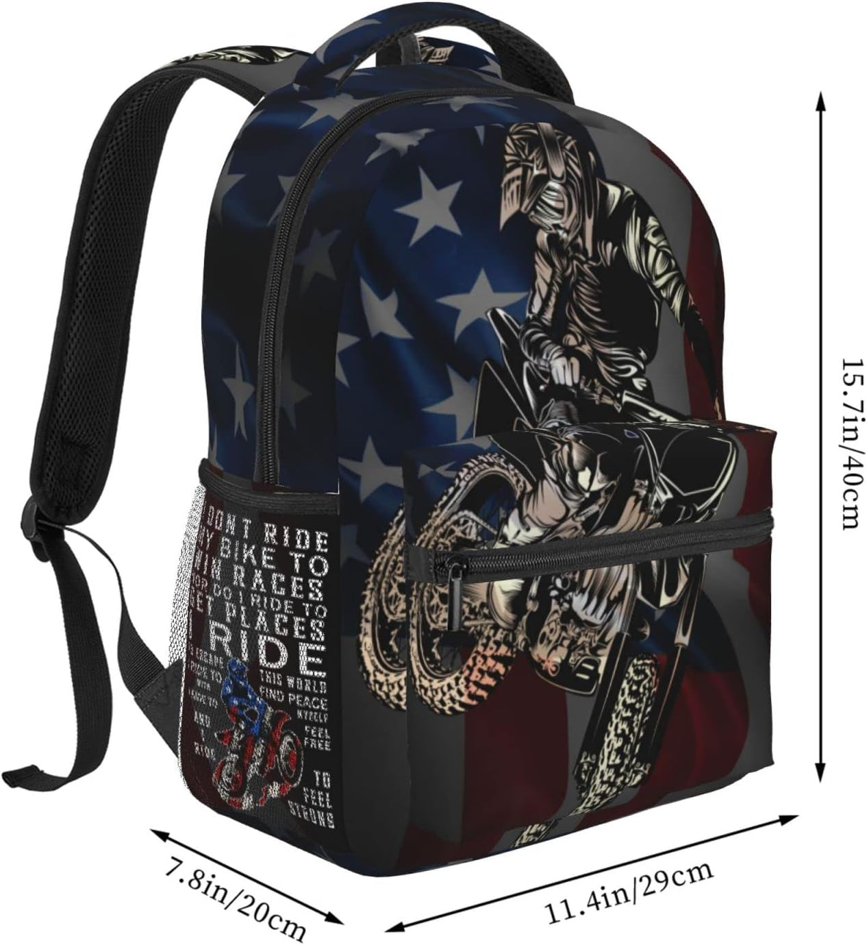 Furitou Motocross Dirt Bike American Flag Backpack Motorcycle Biker Double Shoulder Bag Laptop Bagpack for Men Women Bookbag for Work Camping Travel, Motocross Dirt Bike American Flag, One Size image number 4