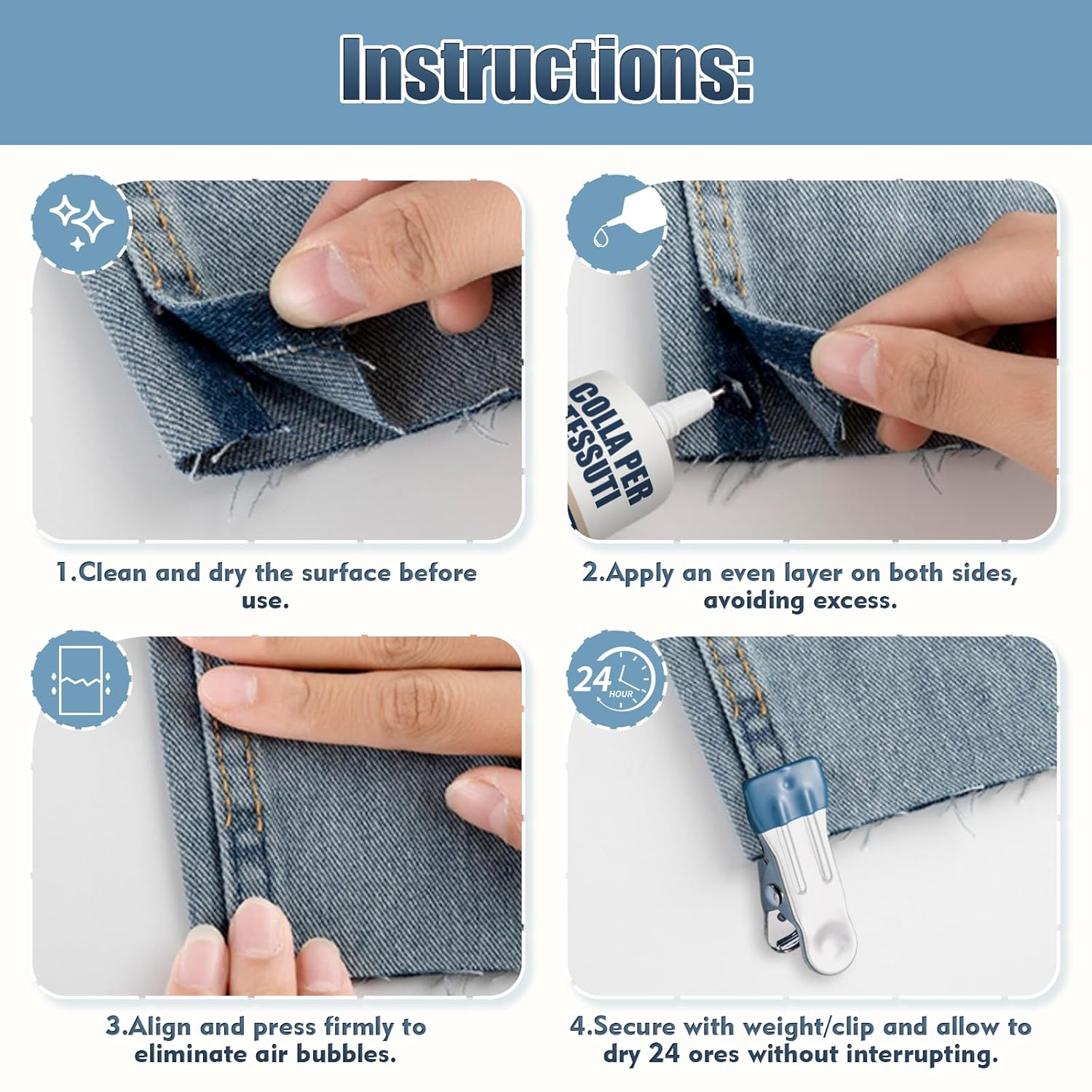 Fabric Glue, Permanent Clear Washable Adhesive for All Fabrics, Cotton, Leather, Denim, Polyester, Patches, Rhinestones, Doll Repair, Flannel, 60Ml (60, Milligrams) image number 4