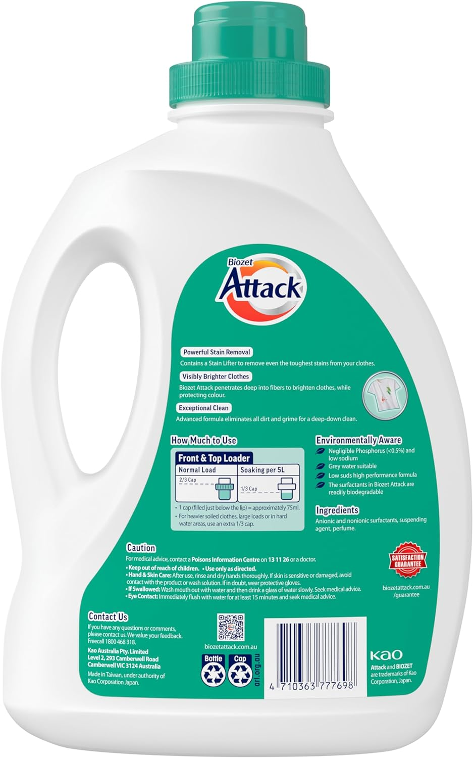Biozet Attack Regular Laundry Liquid Detergent, 2 Liters image number 4
