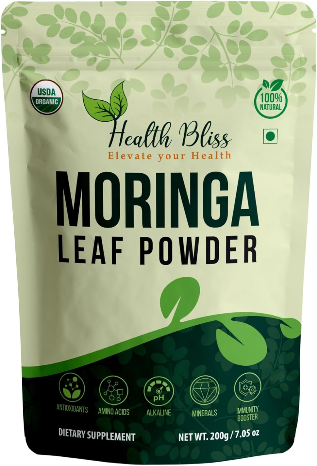 Health Bliss Organic Moringa Powder 200G &ndash; Pure Moringa Leaf Superfood | Natural Energy, Detox & Immune Support | Vegan, Non-Gmo & Nutrient-Rich Green Powder image number 3