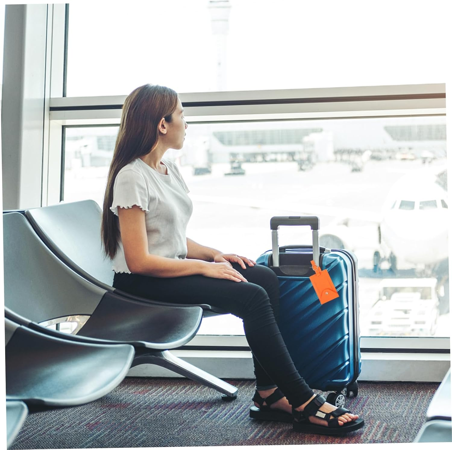 Housoutil 2Pcs PU Luggage Tags Travel Id Labels for Suitcases Handbags and Backpacks Insertion and Wear Resistant Black Orange image number 1