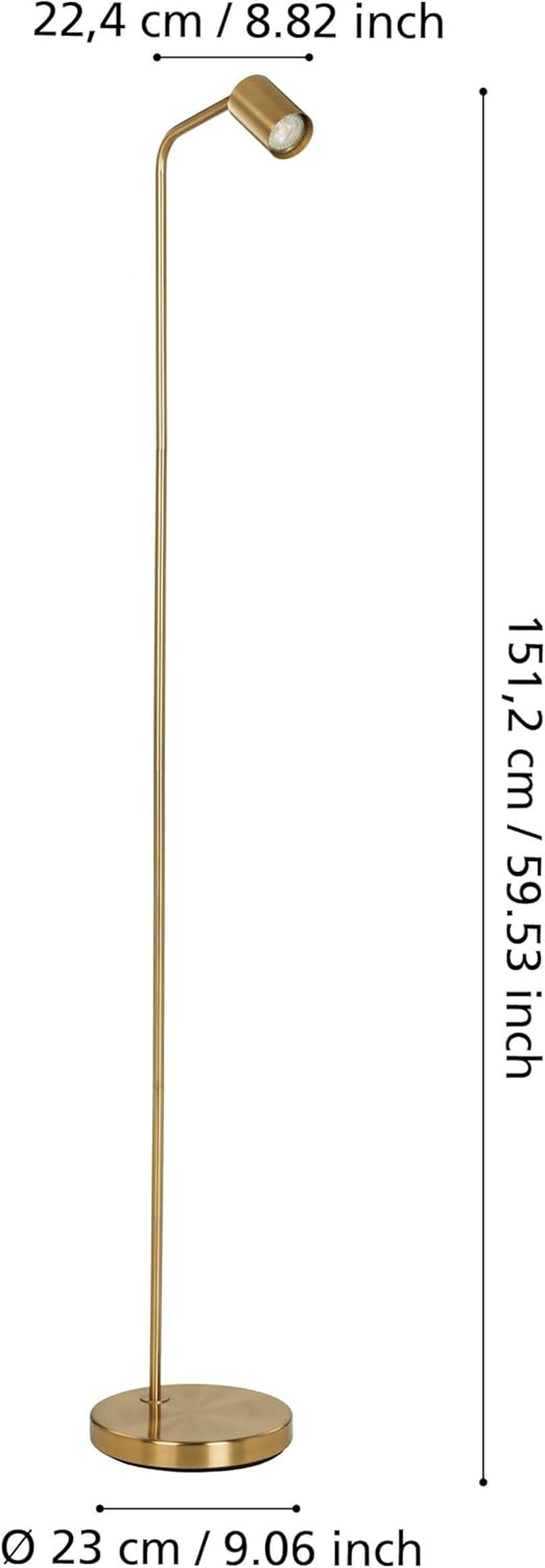 Eglo Rigomagno Floor Lamp, Living Room Light with Adjustable Spotlight, Brushed Brass Metal Floor Lamp, GU10 Socket Reading, 151 Cm