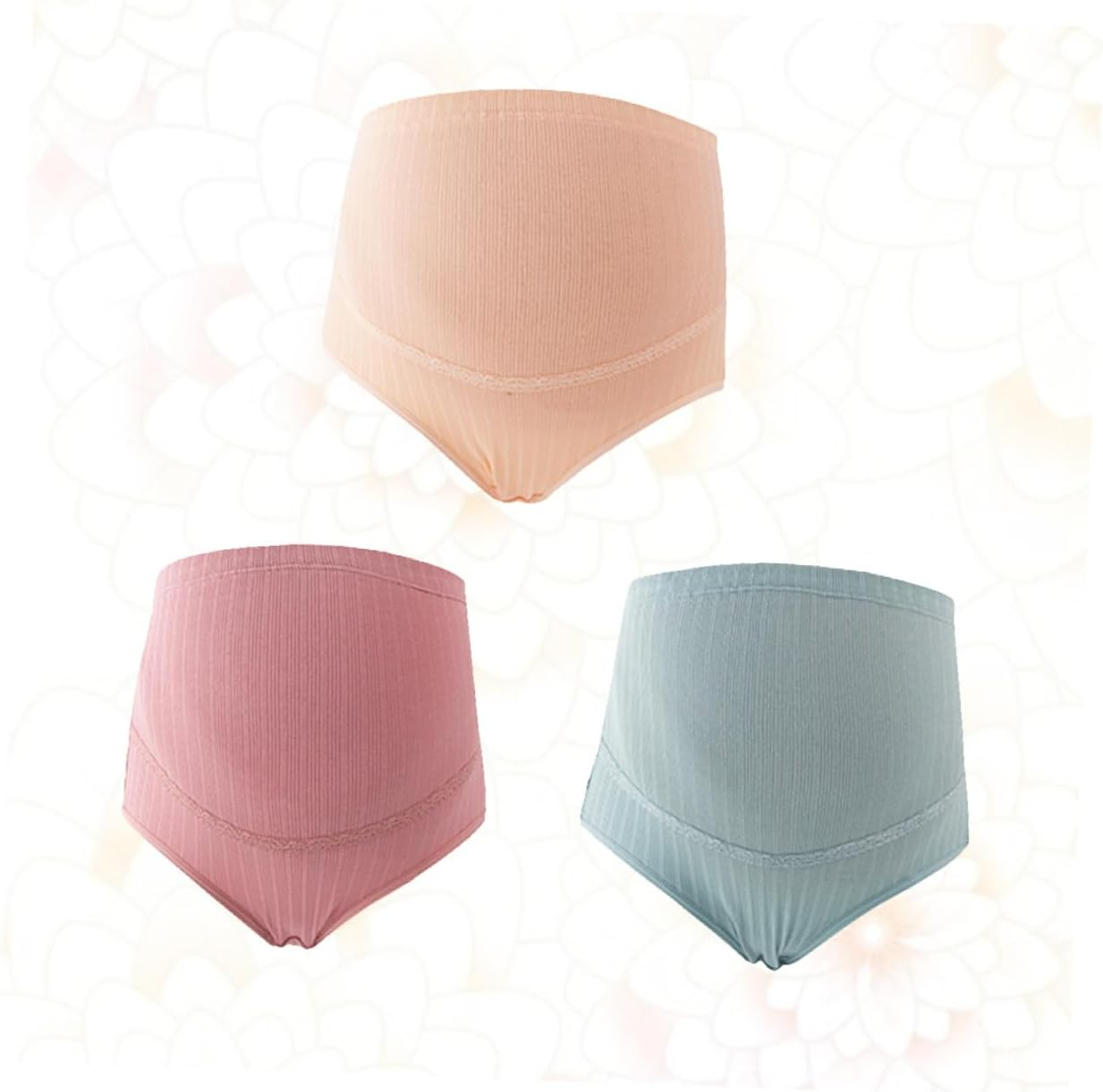 Abaodam 3Pcs XL Cotton Maternity High Waist Panties Splice Design Stomach Support Nursing Underwear for Pregnant Women Pale Skin Color & Blackish Green