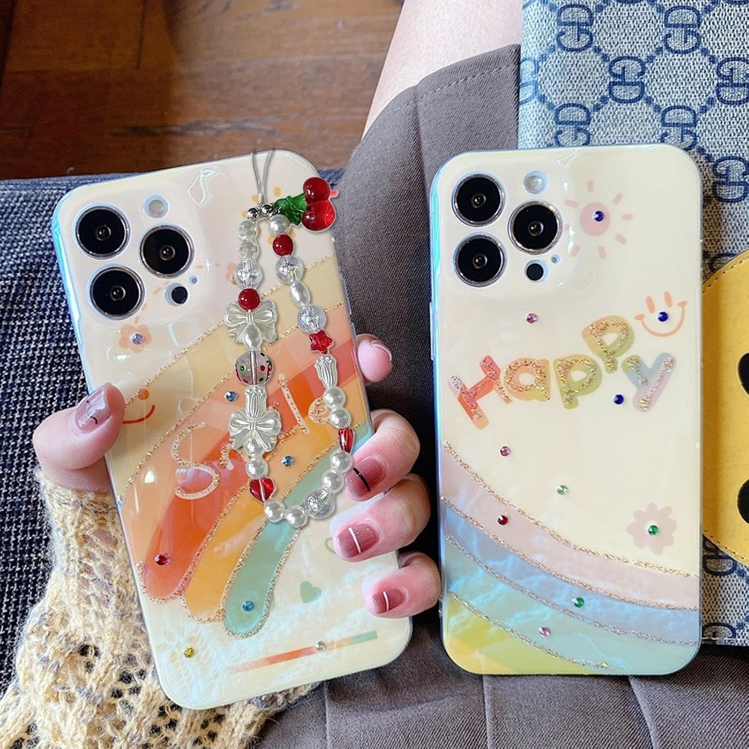 Oxtxuzdm Beaded Camera Wrist Strap with Cuteness Pearls Charm Digital Camera Charm for Digital Cameras and Phones Cherries Accent Phone Lanyard