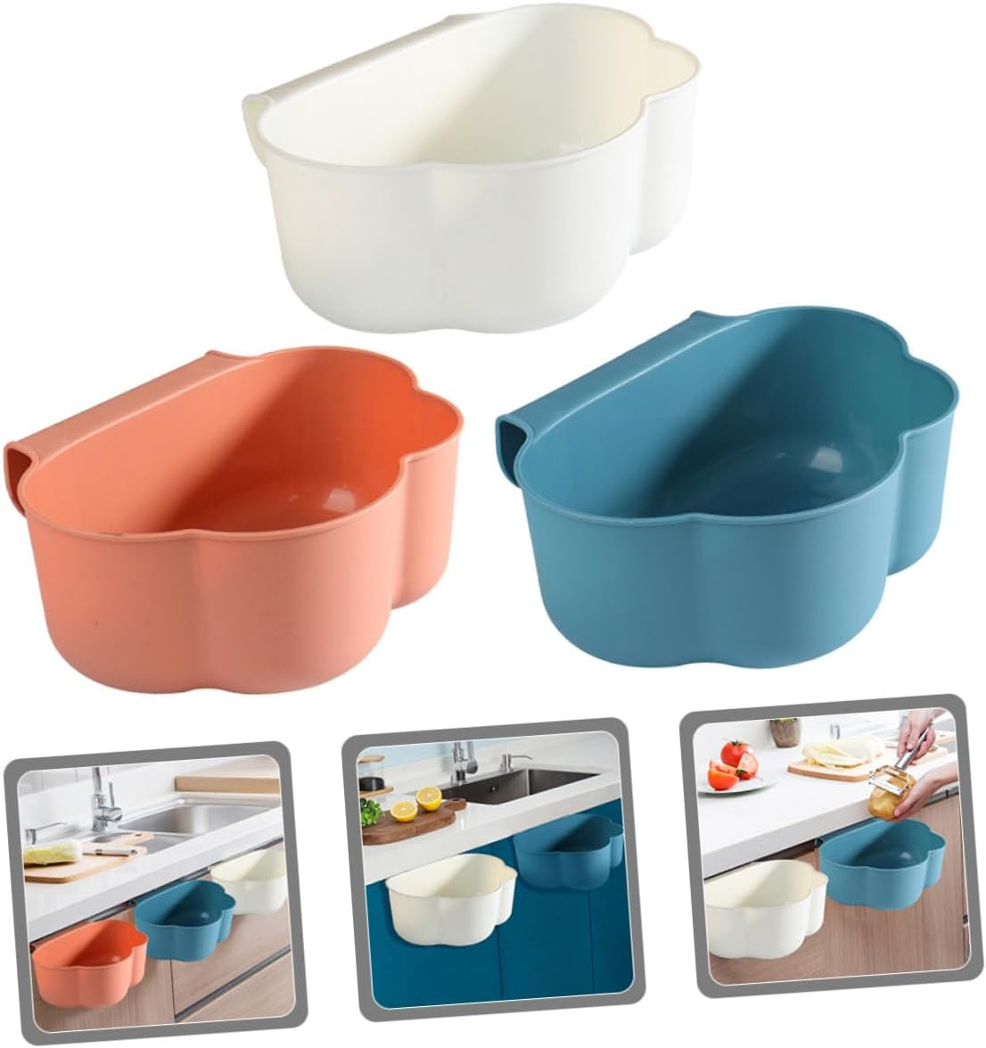 Cabilock 3Pcs Kitchen Hanging Trash Can Compost Bin with Large Capacity Versatile Door-Mounted Garbage Holder for Cabinet Wall Storage Baskets for Waste Disposal image number 3