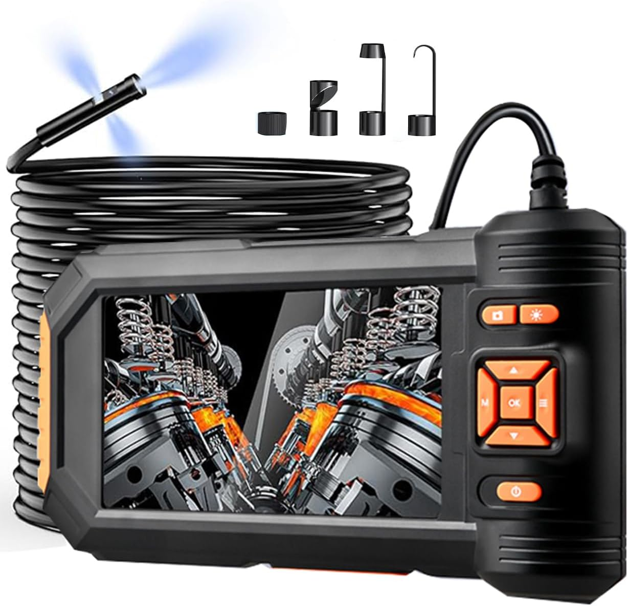 Triple Lens Endoscope Inspection Camera,1080P HD 8Mm Industrial Borescope with 32.8Ft/10M Semi-Rigid Cable, 5 Inchs IPS Screen, Waterproof Drain Snake Camera for Sewer Pipe image number 4