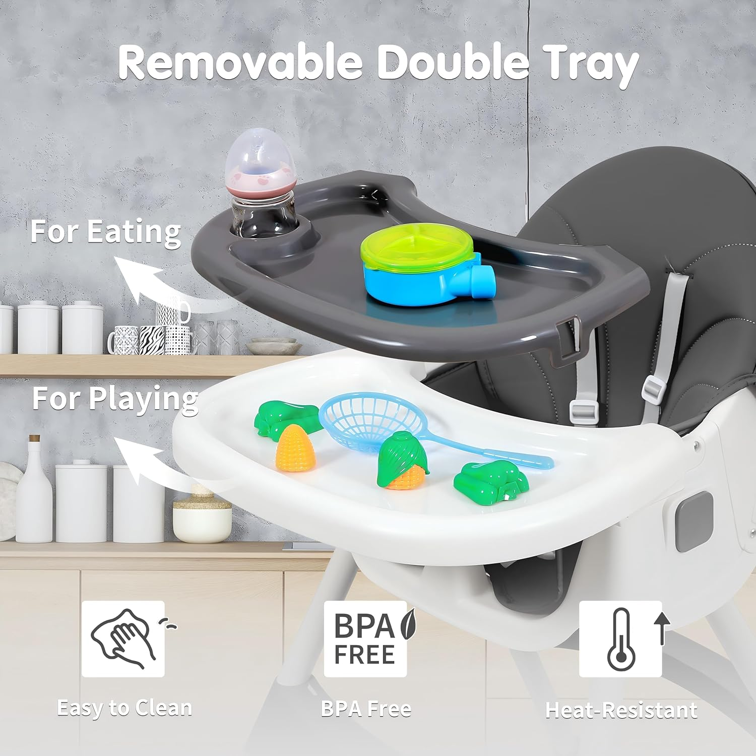 Baby High Chair, 6 in 1 Convertible High Chairs for Babies and Toddlers with 5-Point Safety Harness, Foldable High Chair for Space-Saving, Adjustable Dining Tray, Backrest & Height, Easy to Clean Surface image number 1